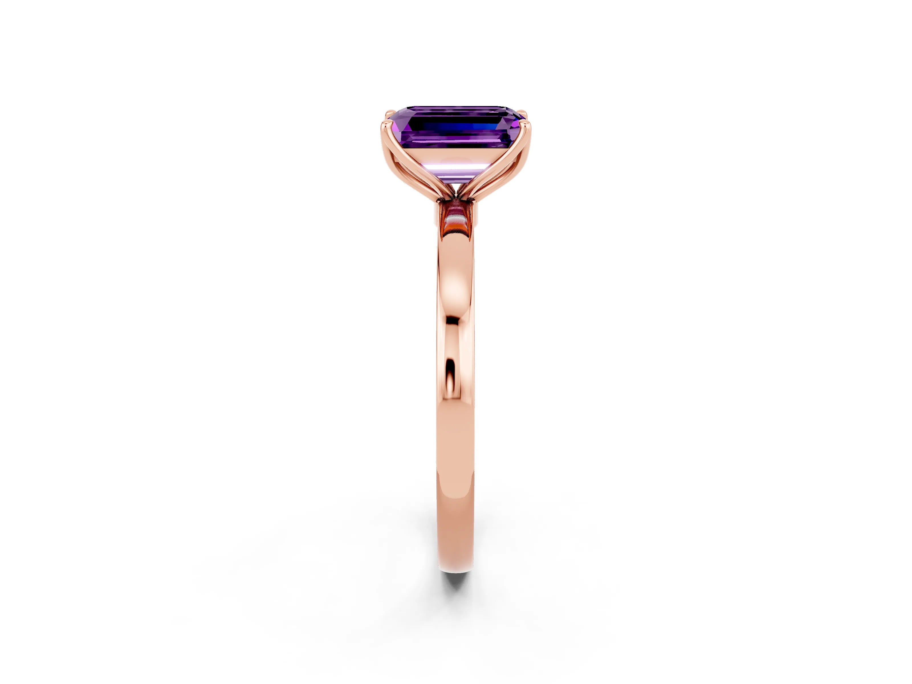 Rose gold Emerald Cut Solitaire Diamond Ring with Thin Band and Four-Prong Setting_2