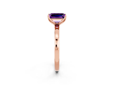 Rose gold Emerald Cut Solitaire Diamond Ring with Thin Band and Four-Prong Setting_2