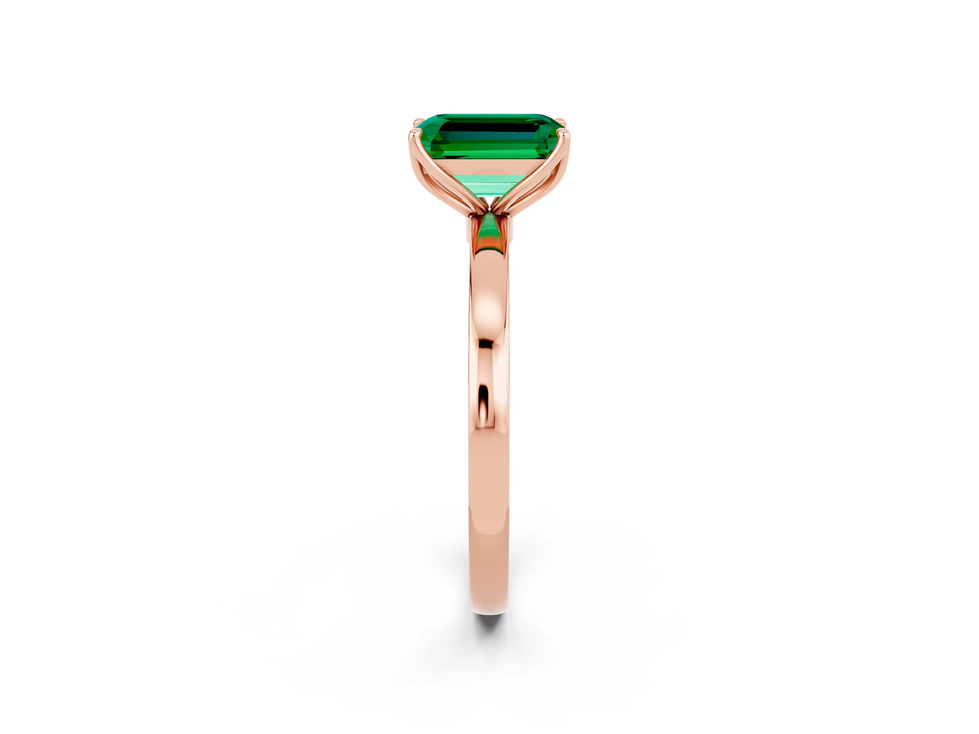 Rose gold Emerald Cut Solitaire Diamond Ring with Thin Band and Four-Prong Setting_2