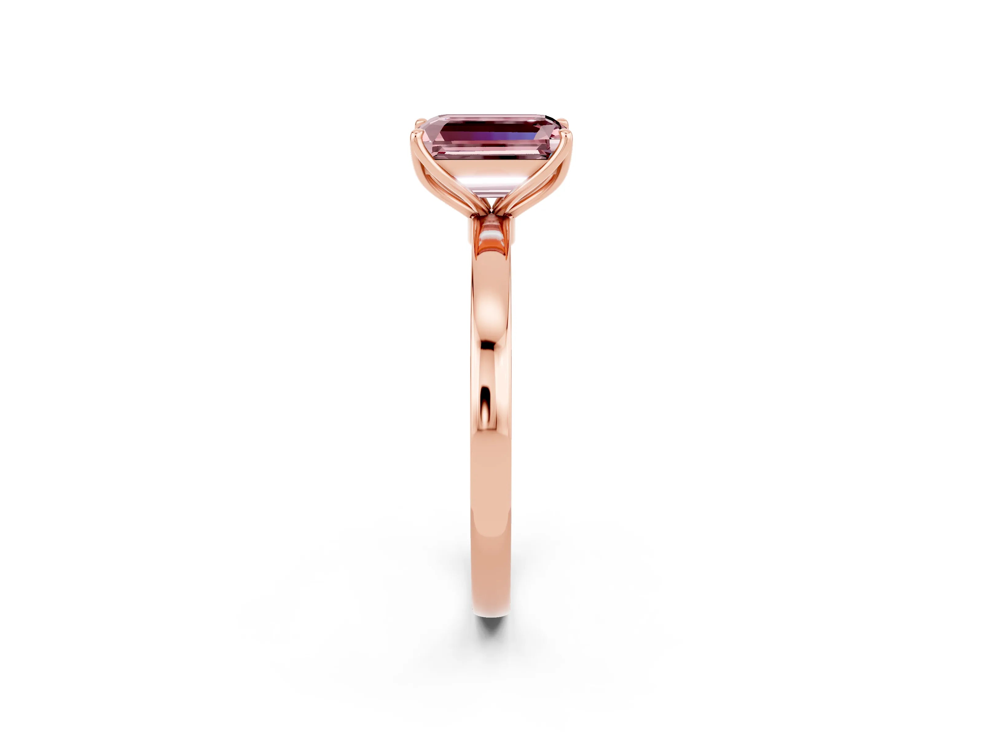 Rose gold Emerald Cut Solitaire Diamond Ring with Thin Band and Four-Prong Setting_2