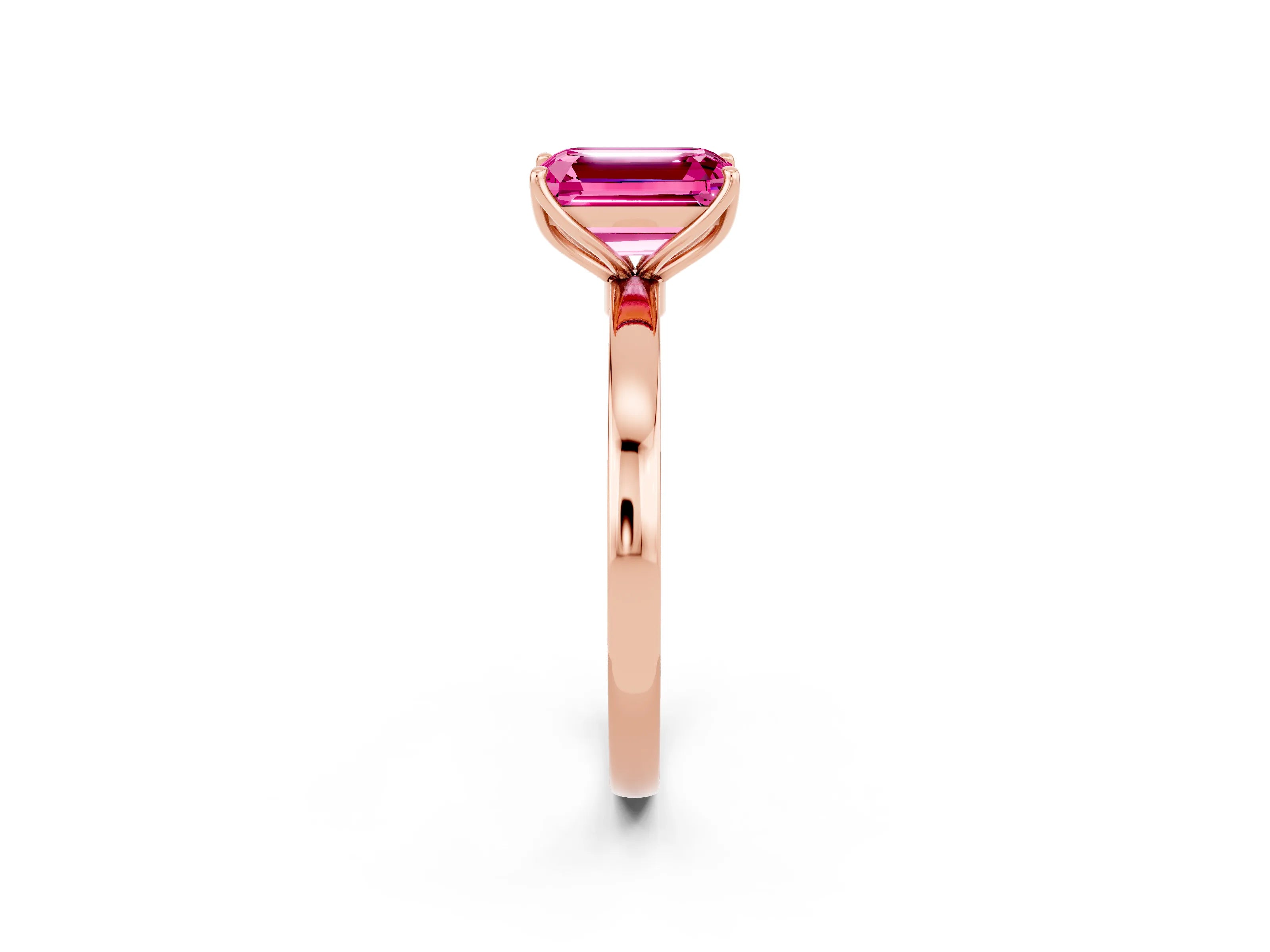 Rose gold Emerald Cut Solitaire Diamond Ring with Thin Band and Four-Prong Setting_2