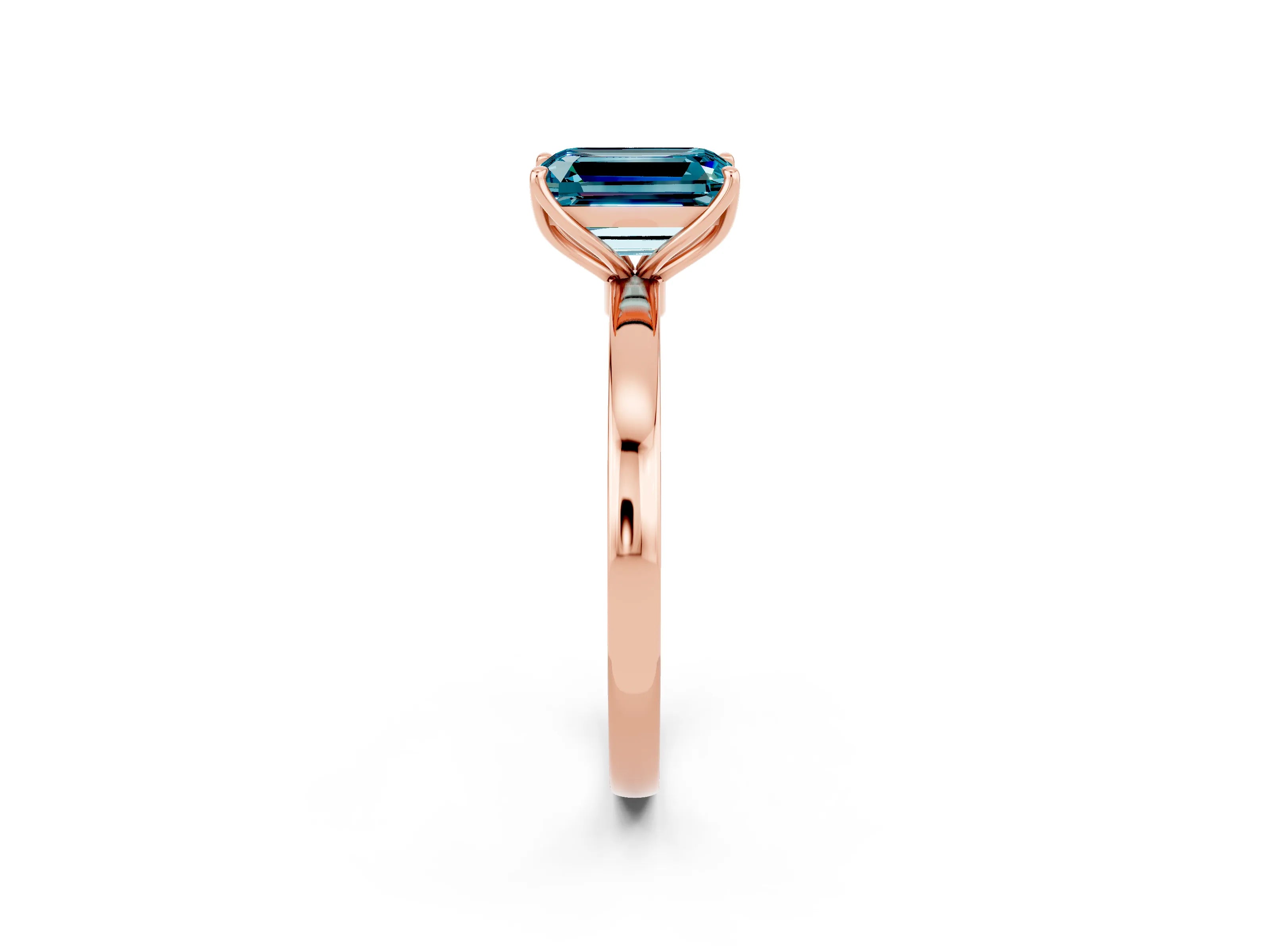Rose gold Emerald Cut Solitaire Diamond Ring with Thin Band and Four-Prong Setting_2