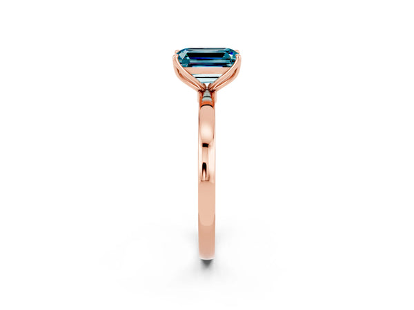 Rose gold Emerald Cut Solitaire Diamond Ring with Thin Band and Four-Prong Setting