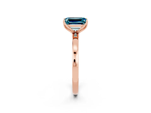 Rose gold Emerald Cut Solitaire Diamond Ring with Thin Band and Four-Prong Setting_2