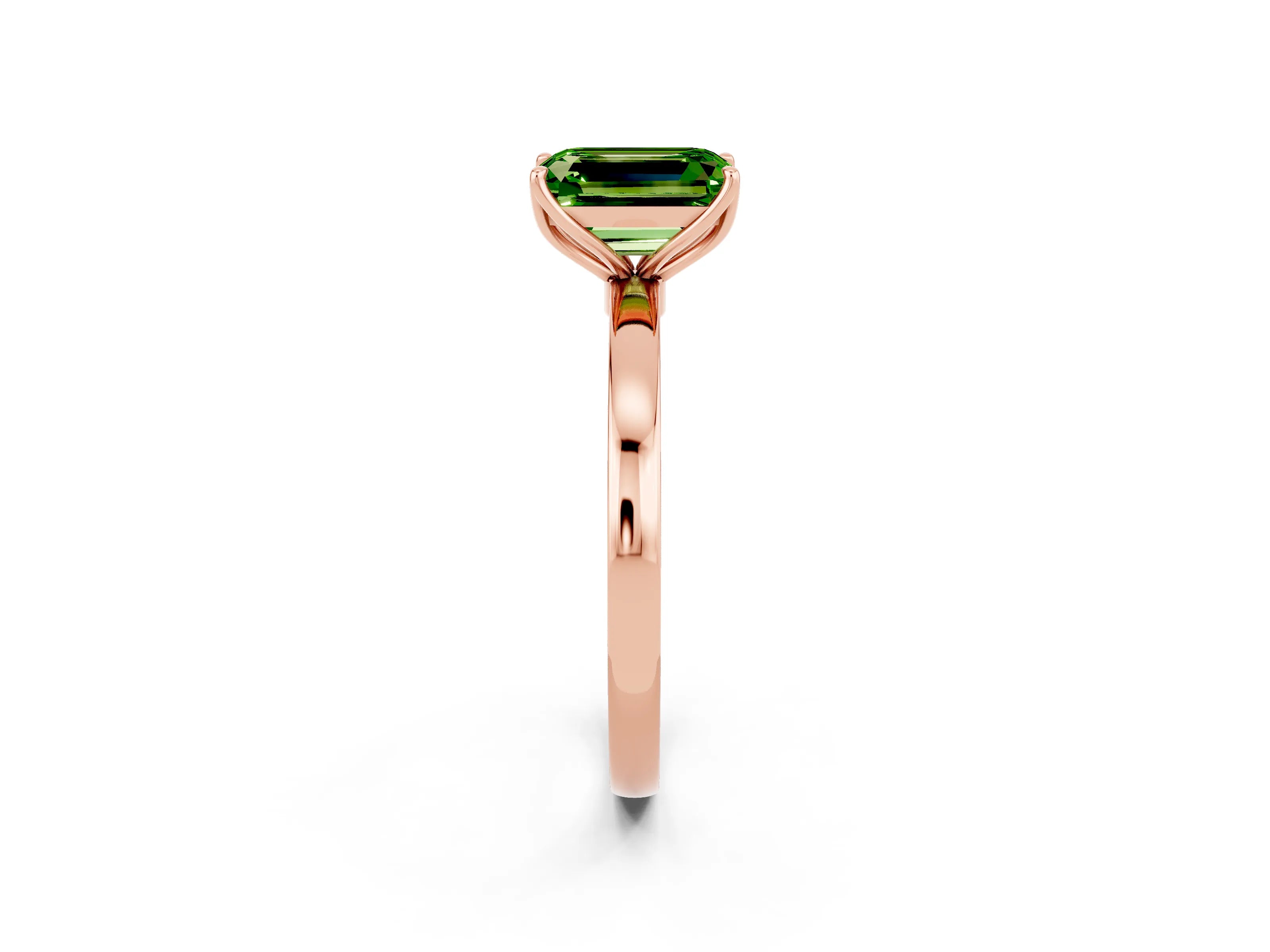 Rose gold Emerald Cut Solitaire Diamond Ring with Thin Band and Four-Prong Setting_2