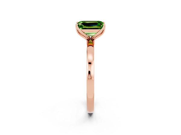 Rose gold Emerald Cut Solitaire Diamond Ring with Thin Band and Four-Prong Setting