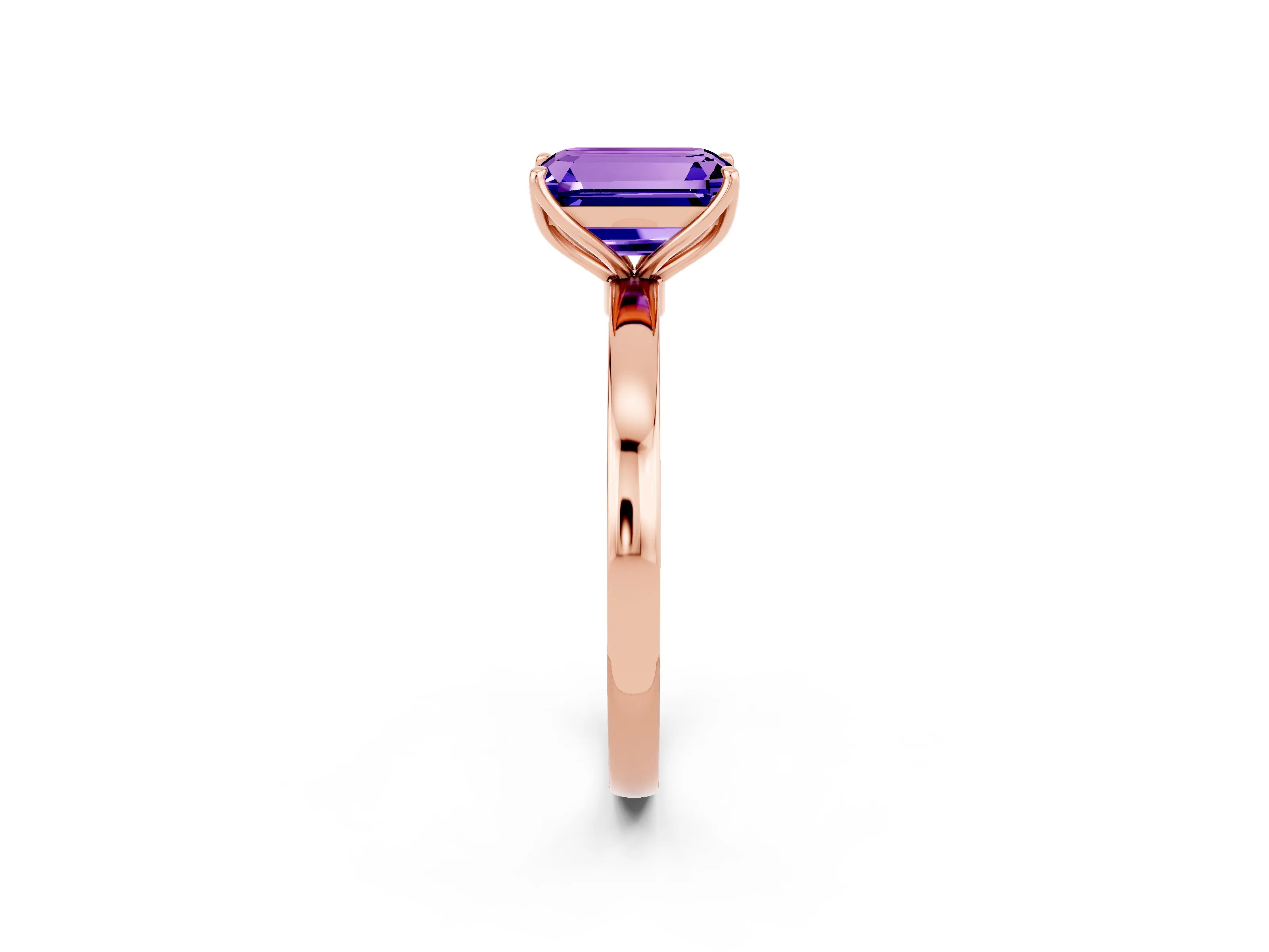 Rose gold Emerald Cut Solitaire Diamond Ring with Thin Band and Four-Prong Setting_2