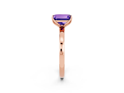 Rose gold Emerald Cut Solitaire Diamond Ring with Thin Band and Four-Prong Setting_2