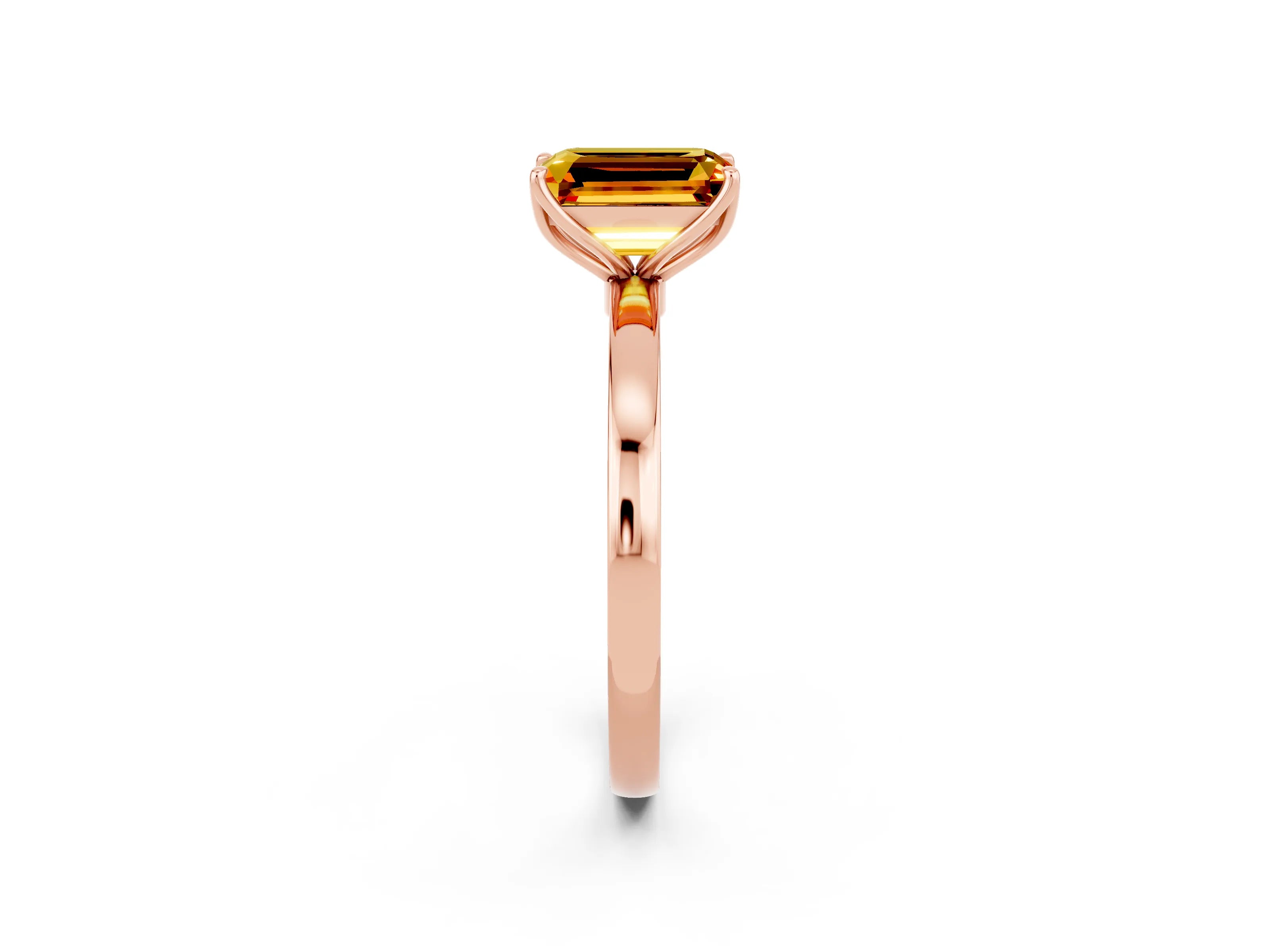 Rose gold Emerald Cut Solitaire Diamond Ring with Thin Band and Four-Prong Setting_2