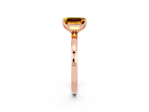 Rose gold Emerald Cut Citrine Solitaire Ring with Thin Band and Prong Setting