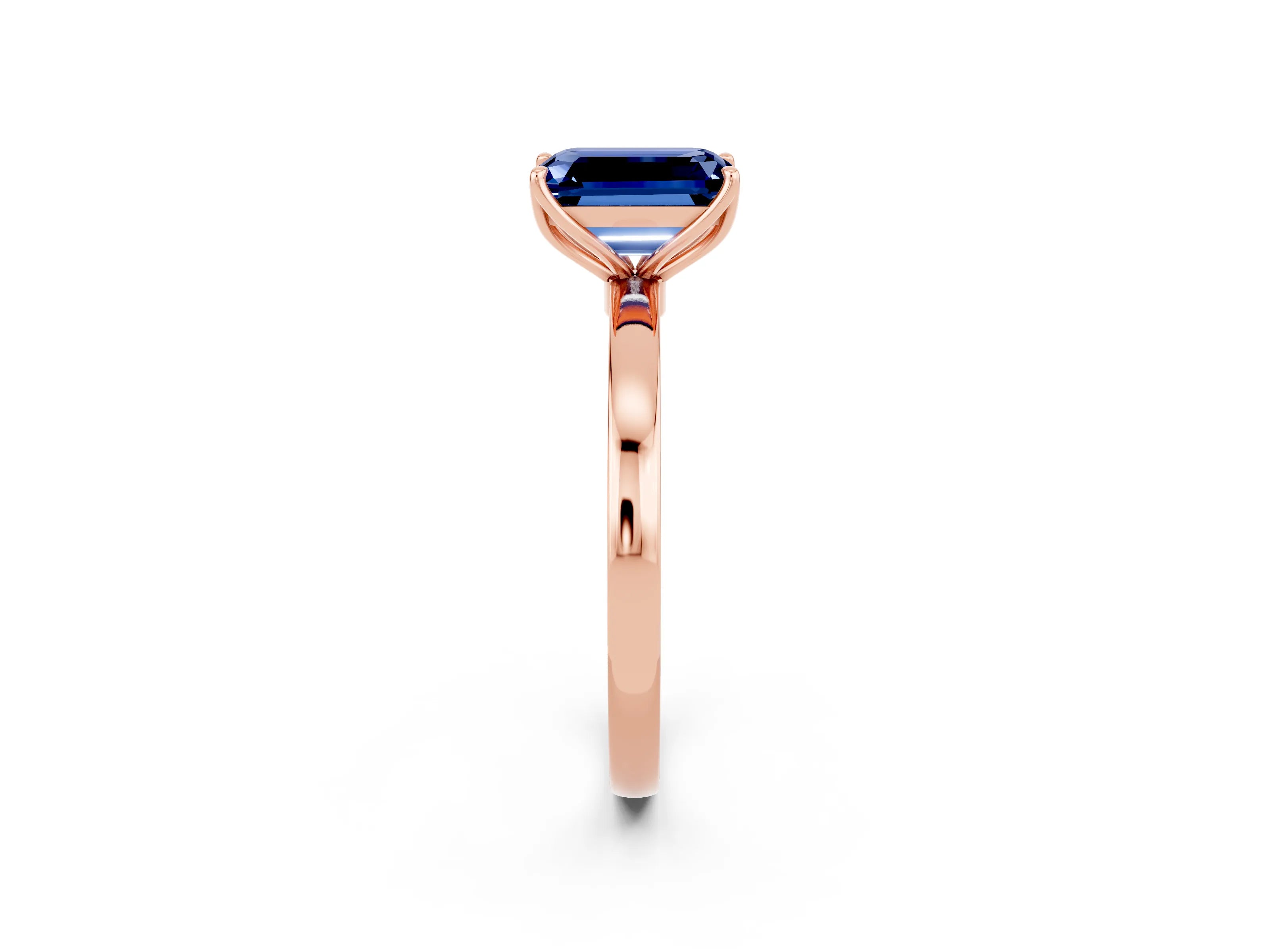 Rose gold Emerald Cut Solitaire Diamond Ring with Thin Band and Four-Prong Setting_2