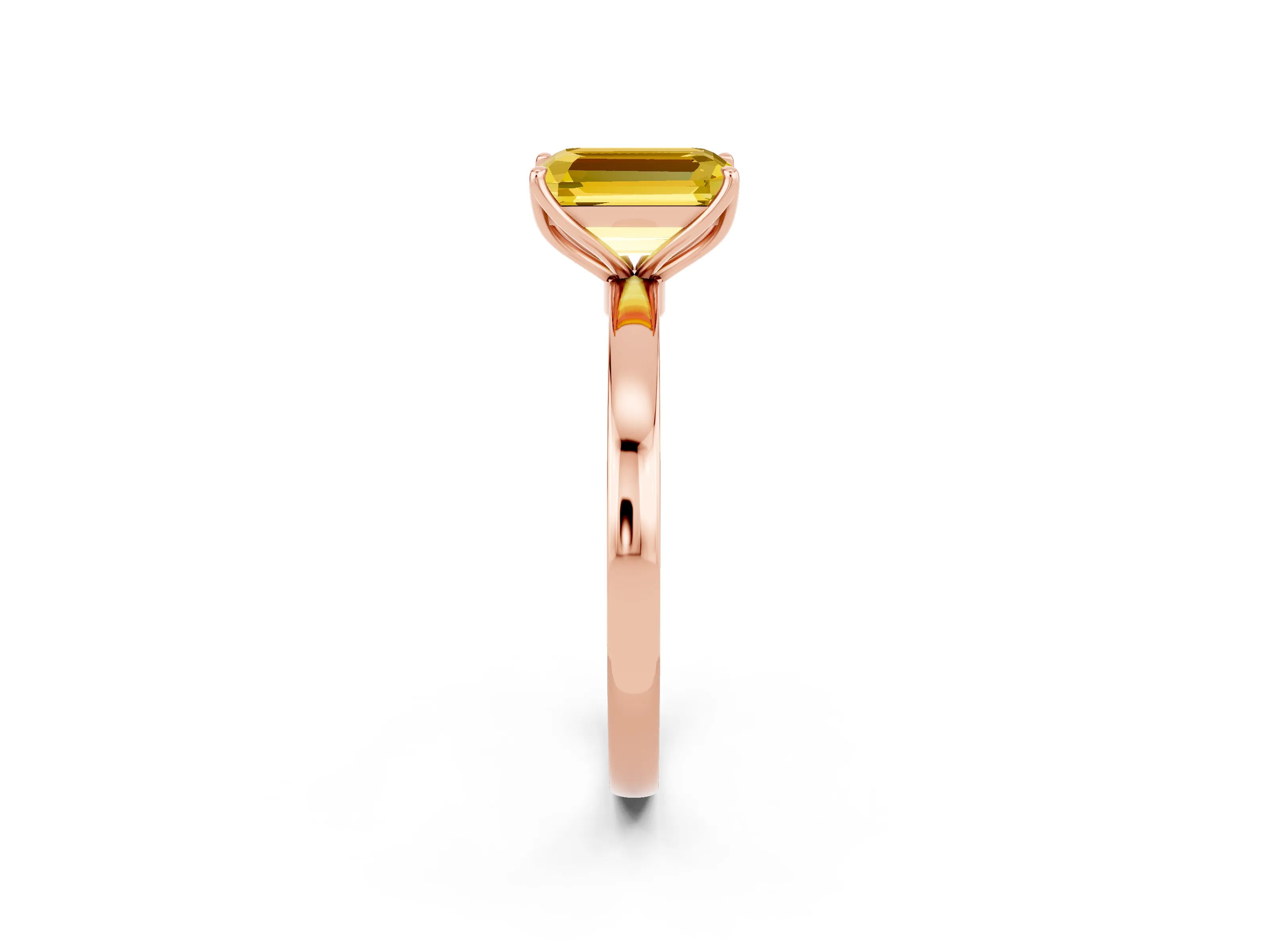 Rose gold Emerald Cut Solitaire Diamond Ring with Thin Band and Four-Prong Setting_2