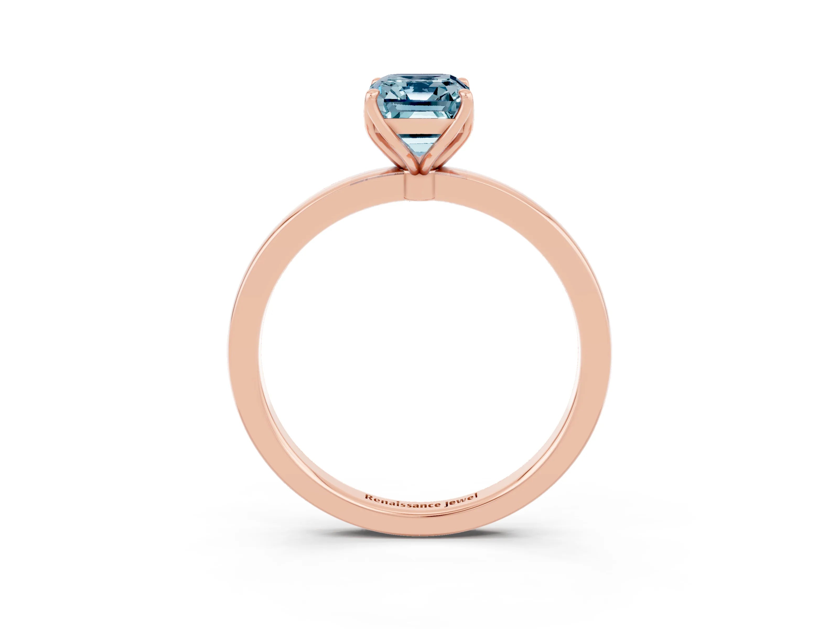 Rose gold Emerald Cut Solitaire Diamond Ring with Thin Band and Four-Prong Setting_3