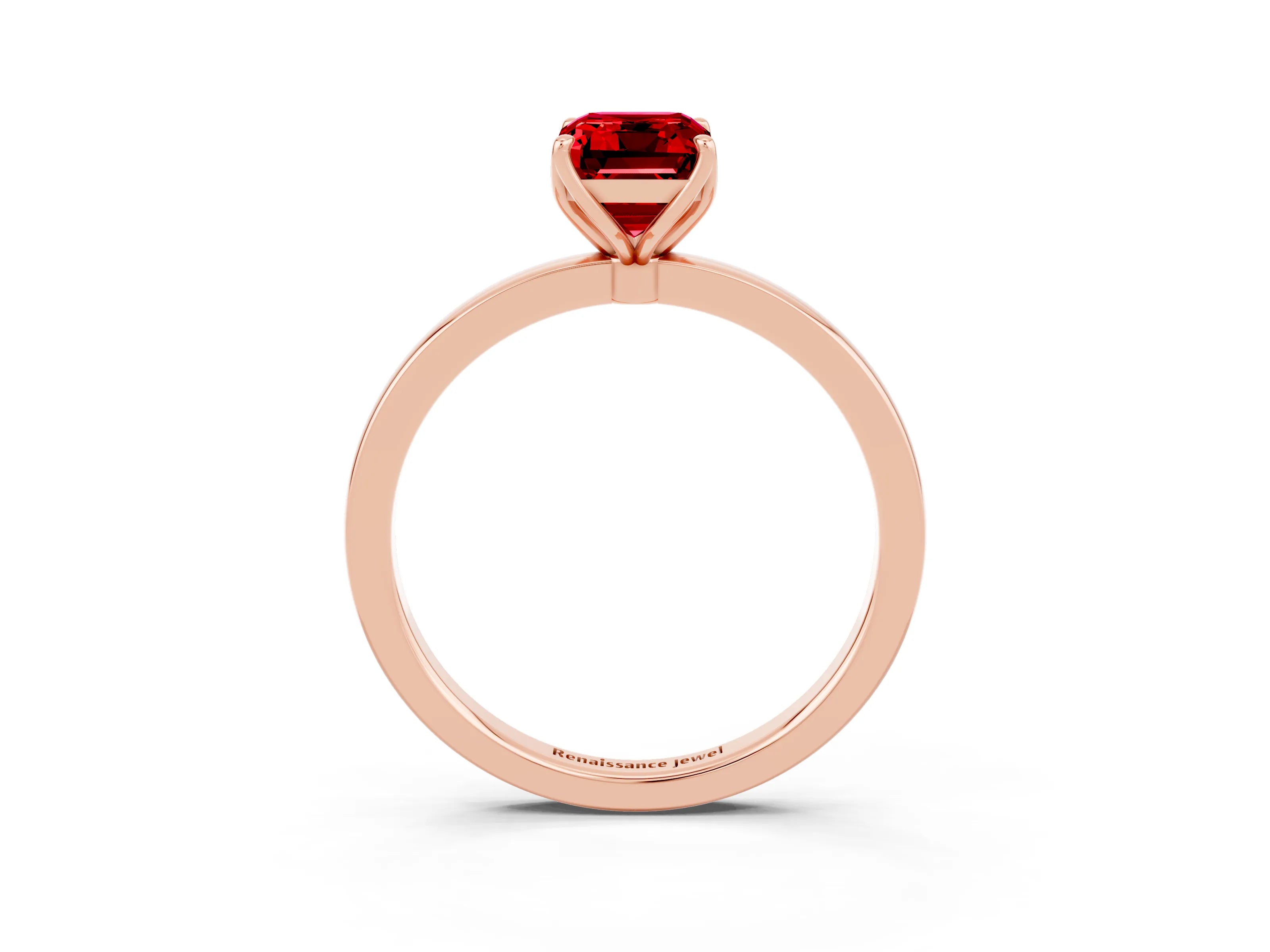 Rose gold Emerald Cut Solitaire Diamond Ring with Thin Band and Four-Prong Setting_3