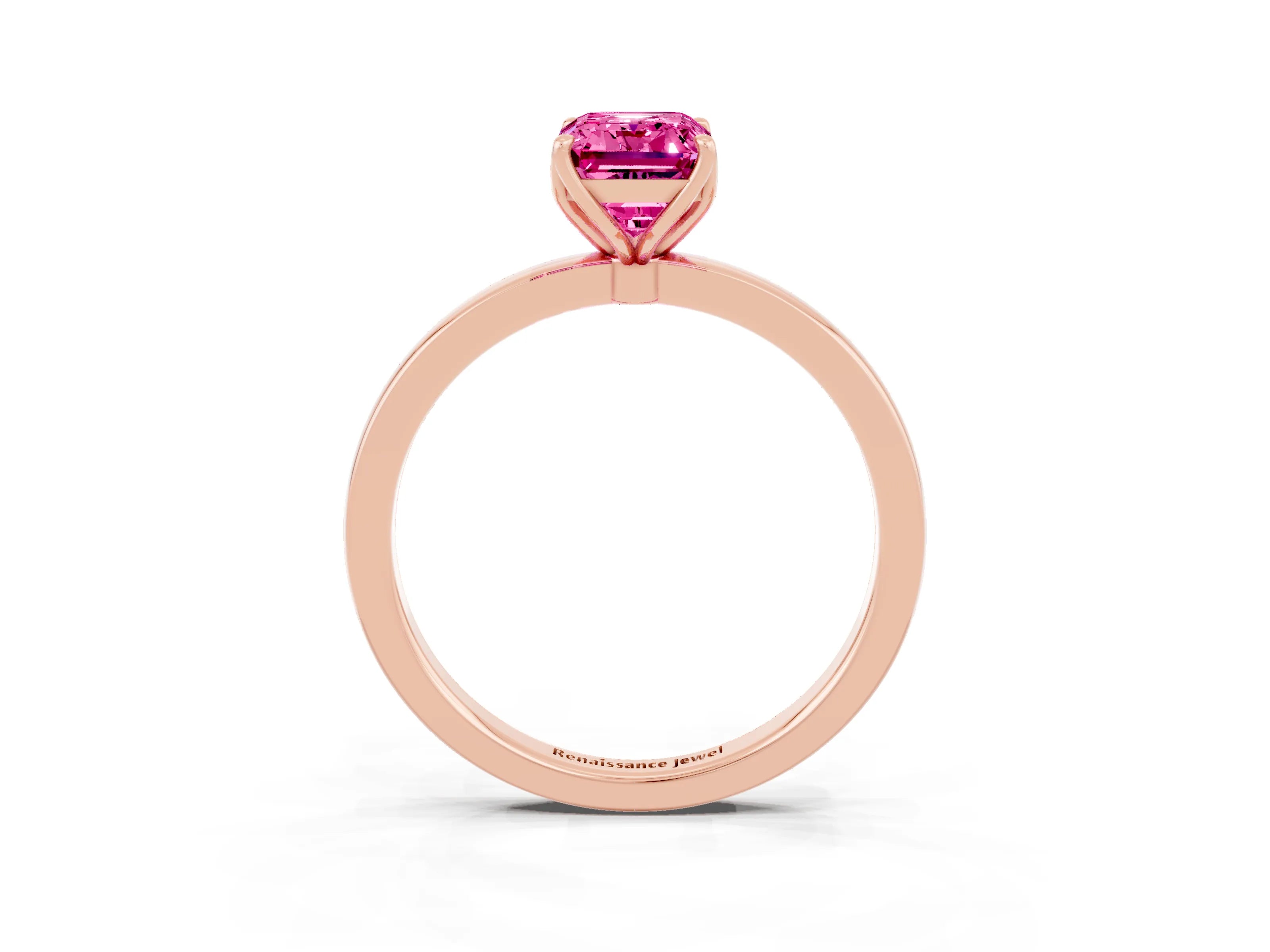 Rose gold Emerald Cut Solitaire Diamond Ring with Thin Band and Four-Prong Setting_3