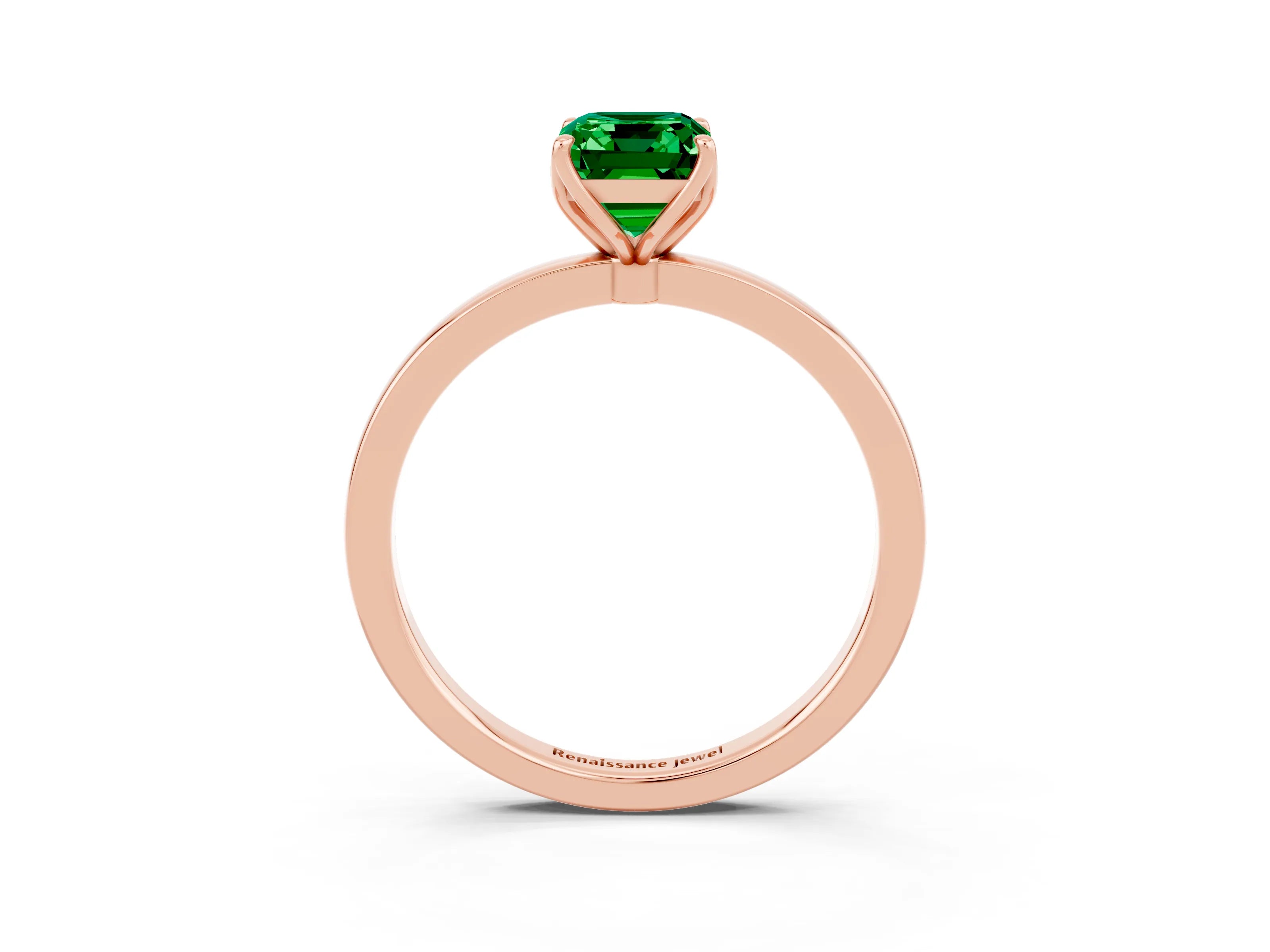 Rose gold Emerald Cut Solitaire Diamond Ring with Thin Band and Four-Prong Setting_3