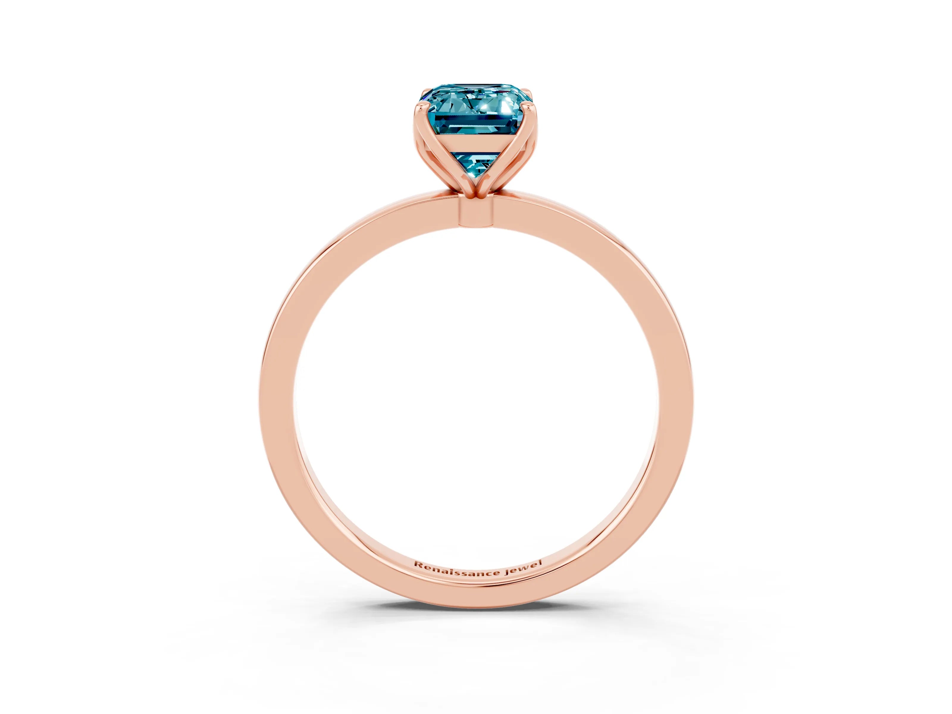 Rose gold Emerald Cut Solitaire Diamond Ring with Thin Band and Four-Prong Setting_3