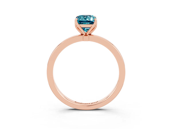 Rose gold Emerald Cut Solitaire Diamond Ring with Thin Band and Four-Prong Setting