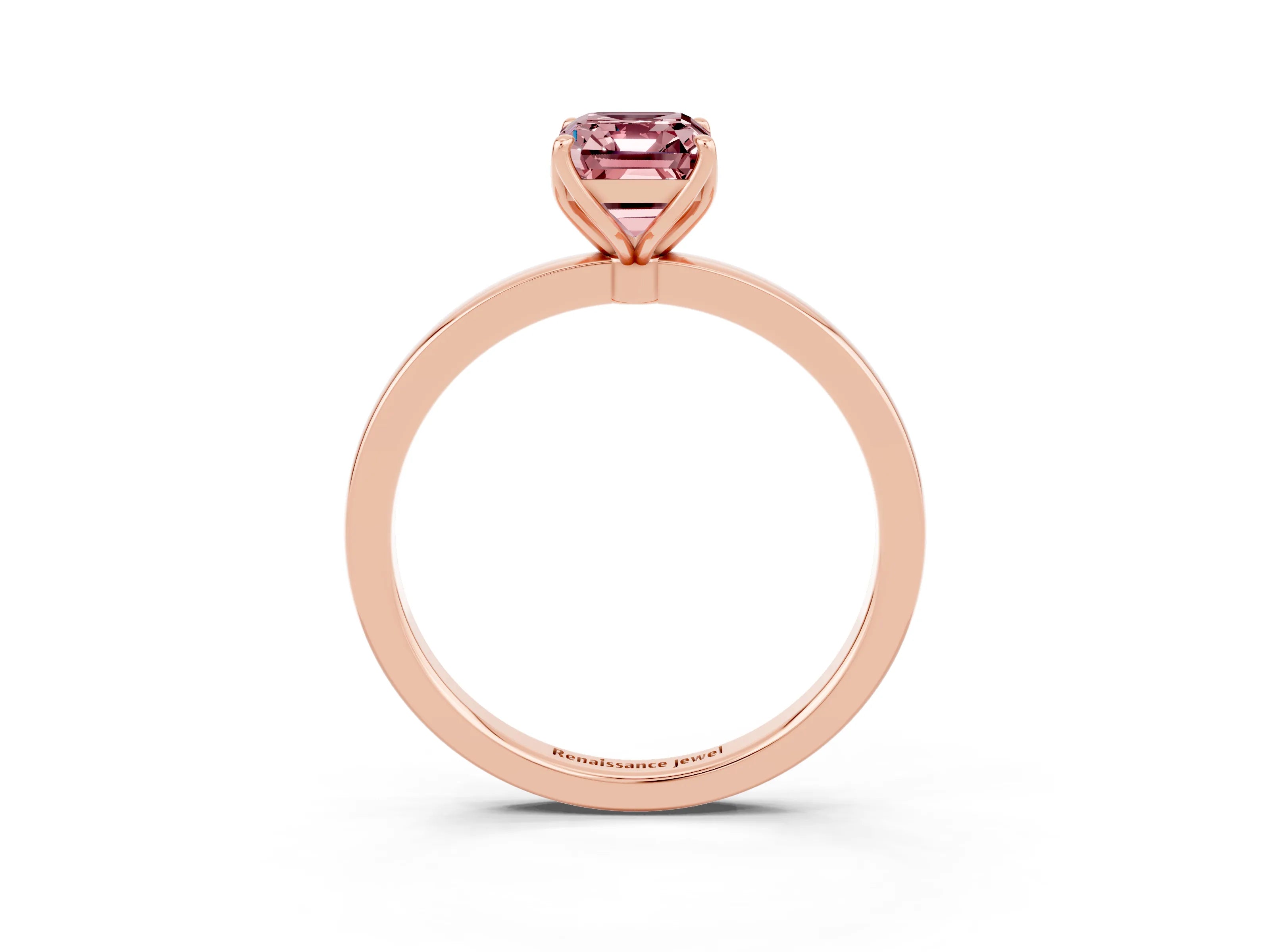 Rose gold Emerald Cut Solitaire Diamond Ring with Thin Band and Four-Prong Setting_3