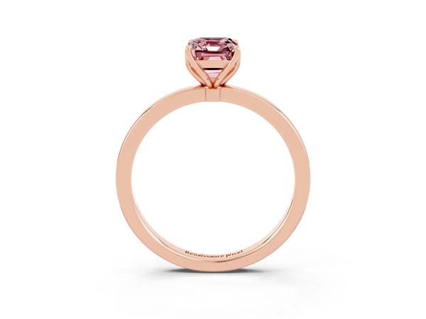 Rose gold Emerald Cut Solitaire Diamond Ring with Thin Band and Four-Prong Setting