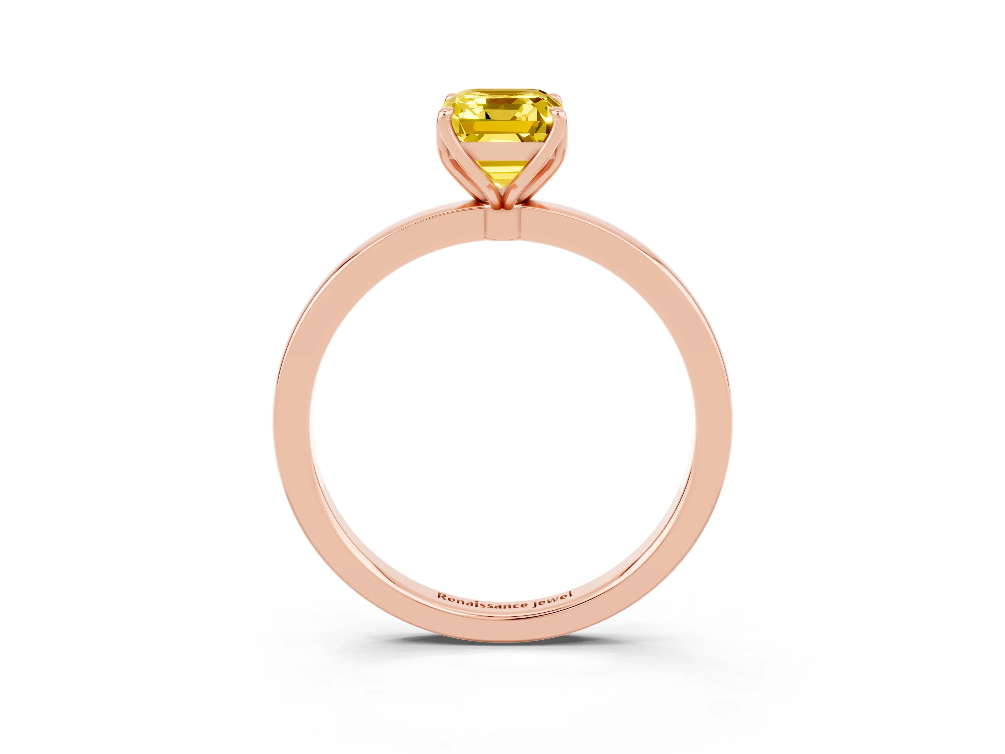 Rose gold Emerald Cut Solitaire Diamond Ring with Thin Band and Four-Prong Setting_3