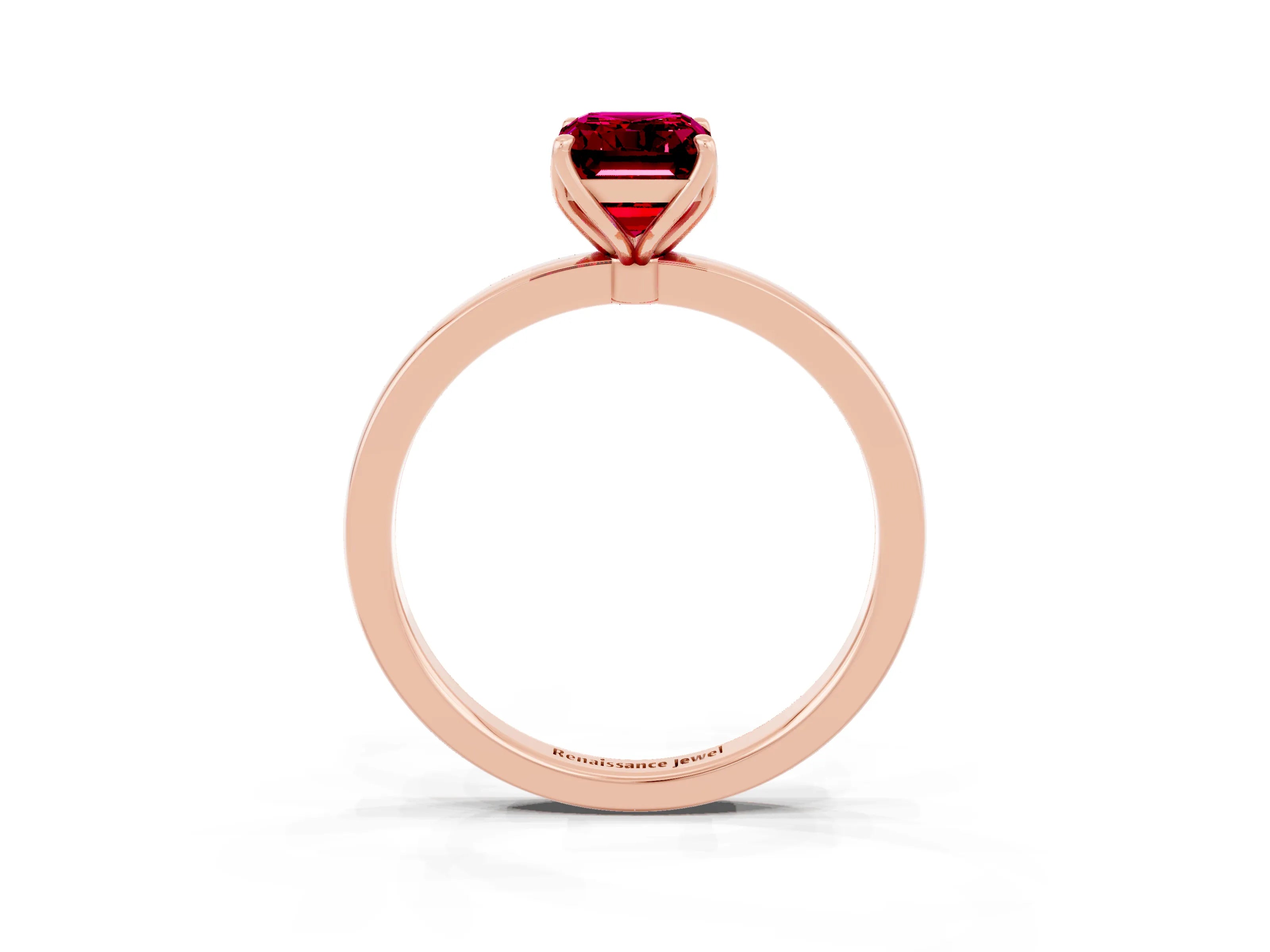 Rose gold Emerald Cut Solitaire Diamond Ring with Thin Band and Four-Prong Setting_3