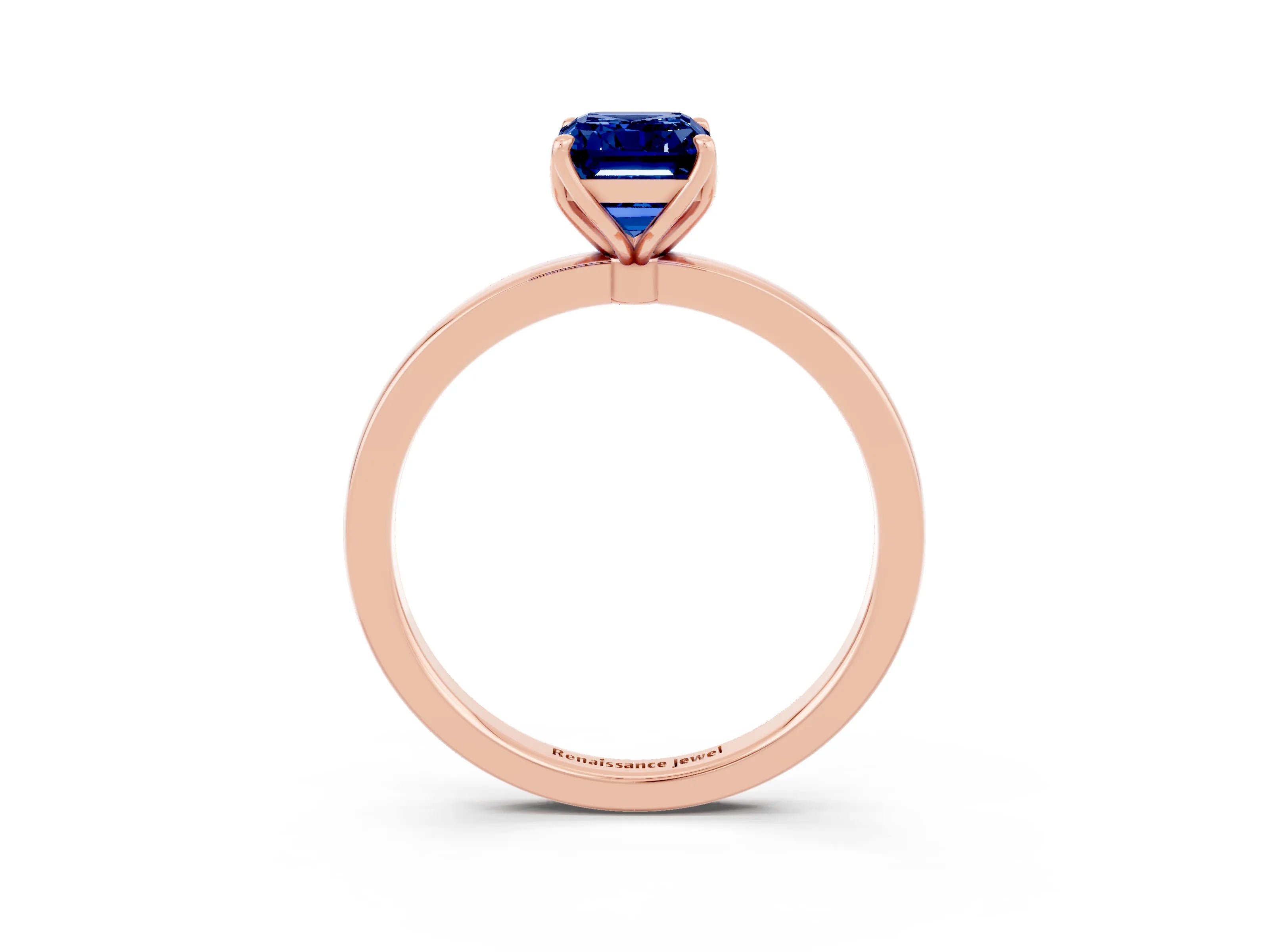 Rose gold Emerald Cut Solitaire Diamond Ring with Thin Band and Four-Prong Setting_3
