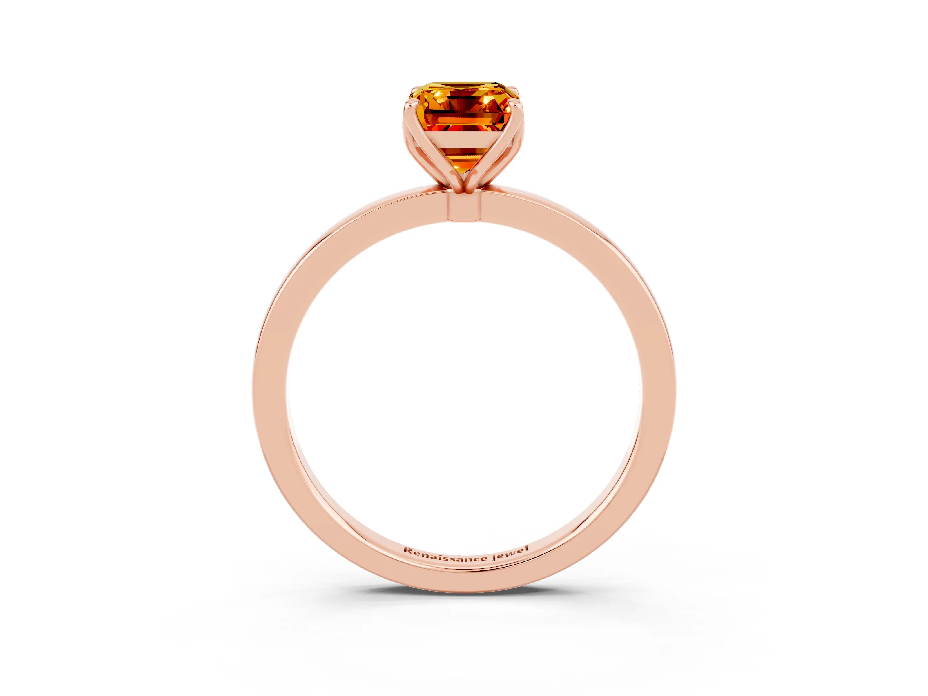 Rose gold Emerald Cut Solitaire Diamond Ring with Thin Band and Four-Prong Setting_3