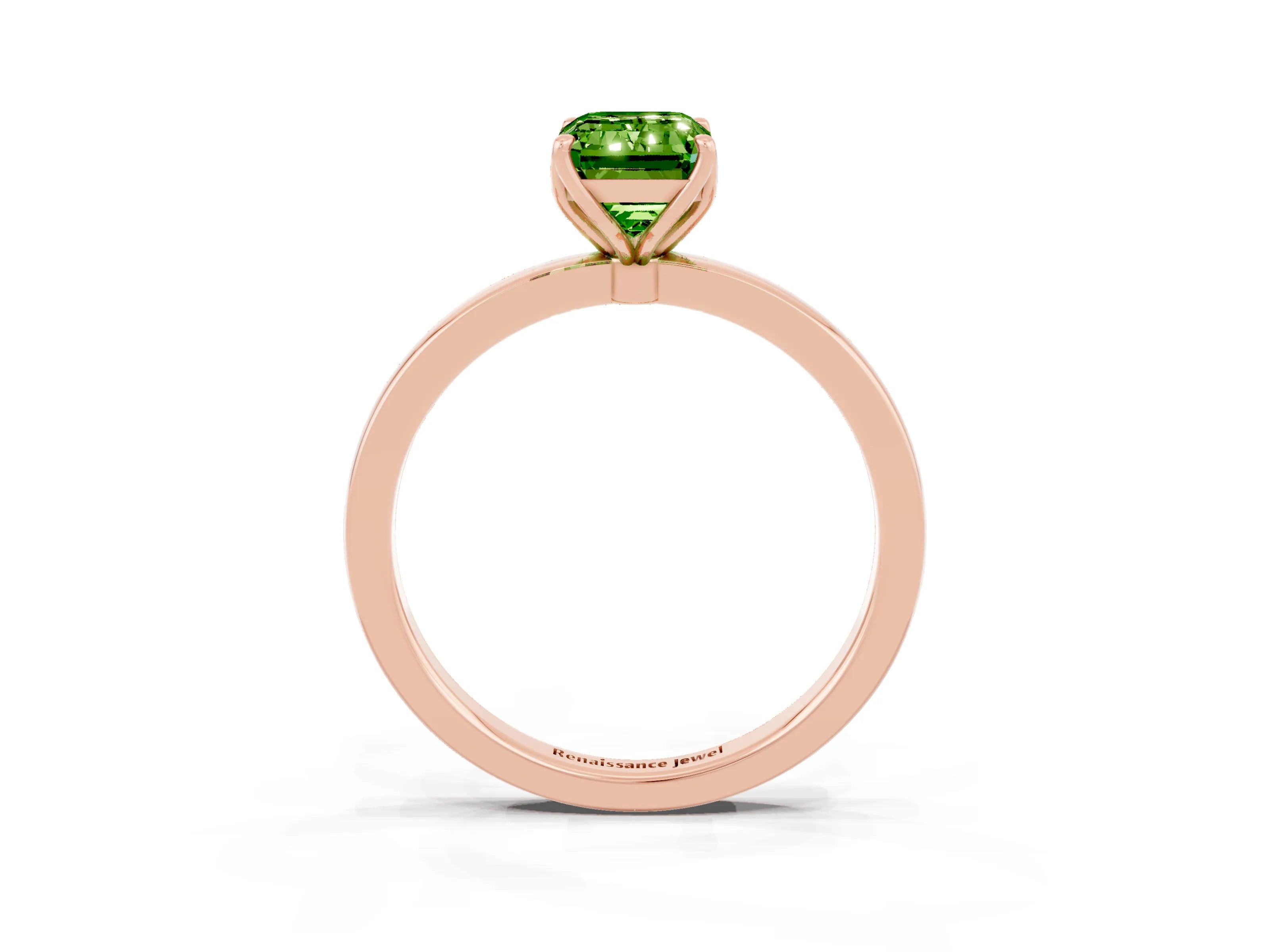 Rose gold Emerald Cut Solitaire Diamond Ring with Thin Band and Four-Prong Setting_3