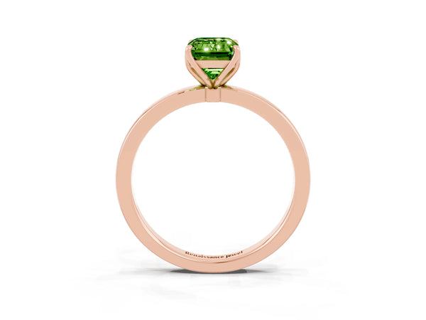 Rose gold Emerald Cut Solitaire Diamond Ring with Thin Band and Four-Prong Setting
