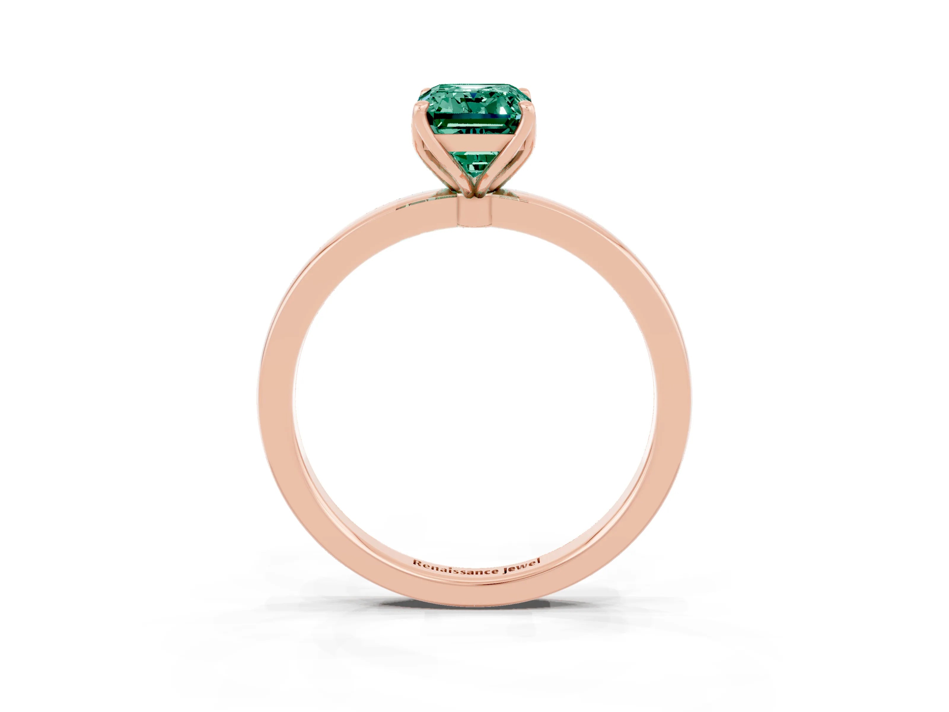 Rose gold Emerald Cut Solitaire Diamond Ring with Thin Band and Four-Prong Setting_3