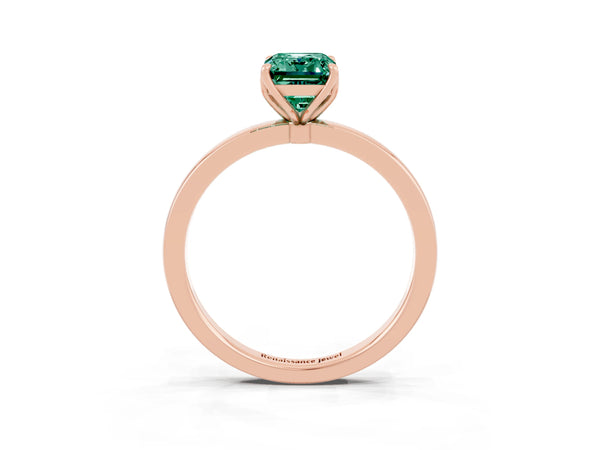 Rose gold Emerald Cut Solitaire Diamond Ring with Thin Band and Four-Prong Setting
