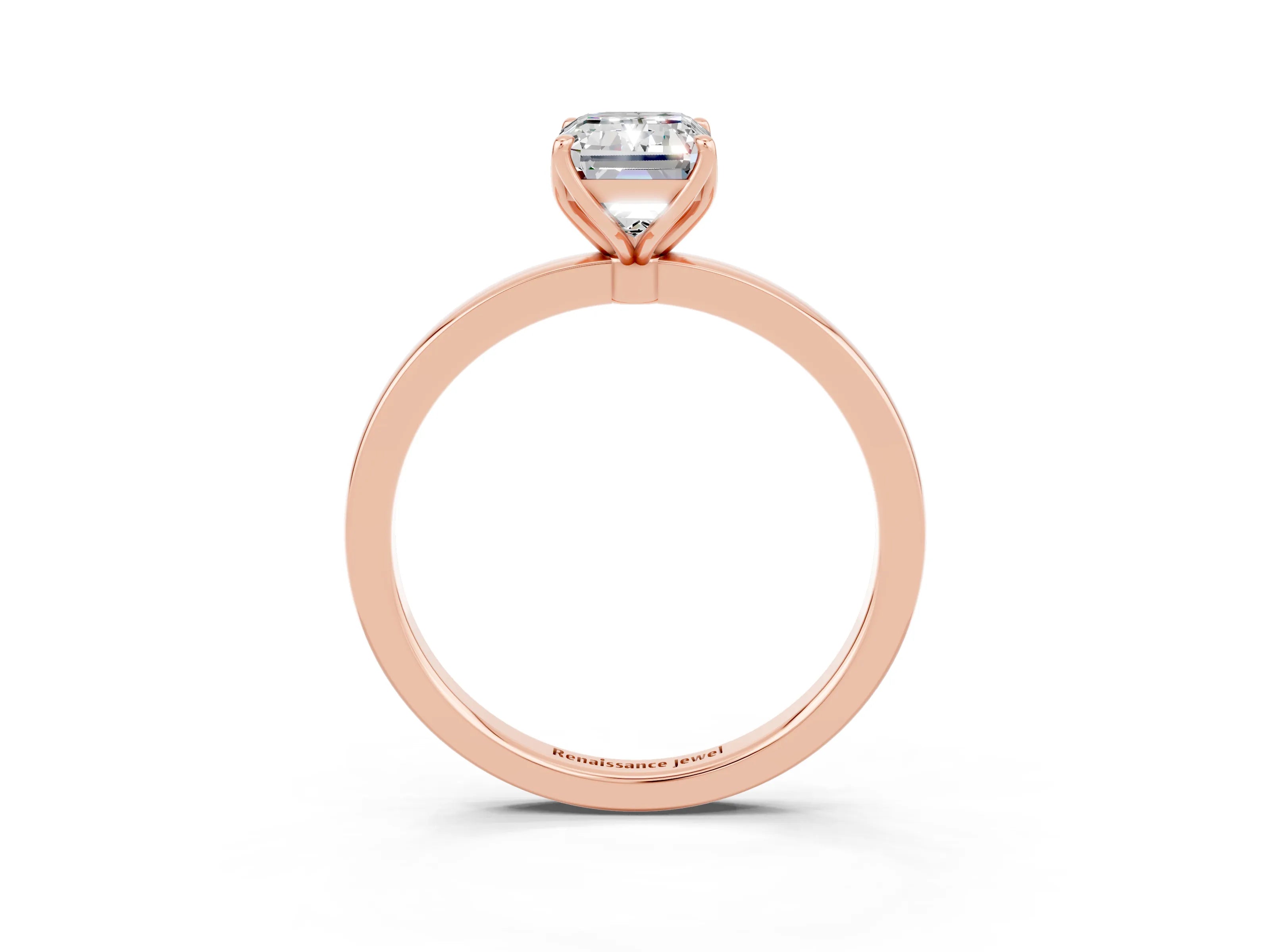 Rose gold Emerald Cut Solitaire Diamond Ring with Thin Band and Four-Prong Setting_3