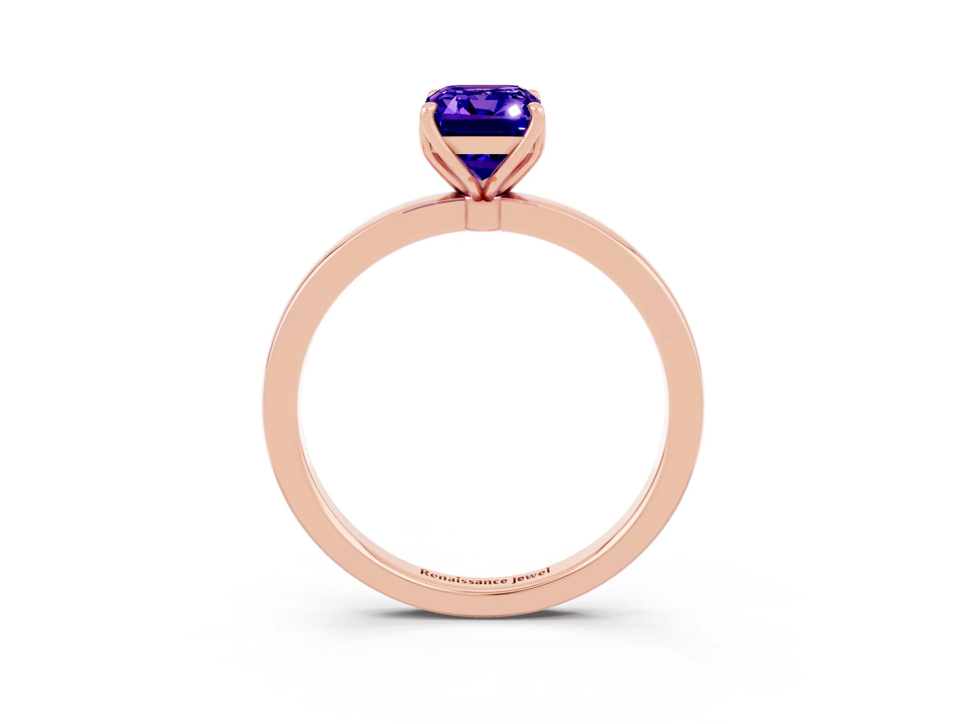 Rose gold Emerald Cut Solitaire Diamond Ring with Thin Band and Four-Prong Setting_3