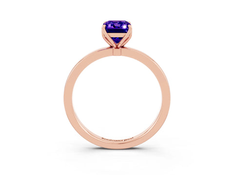 Rose gold Emerald Cut Solitaire Diamond Ring with Thin Band and Four-Prong Setting_3