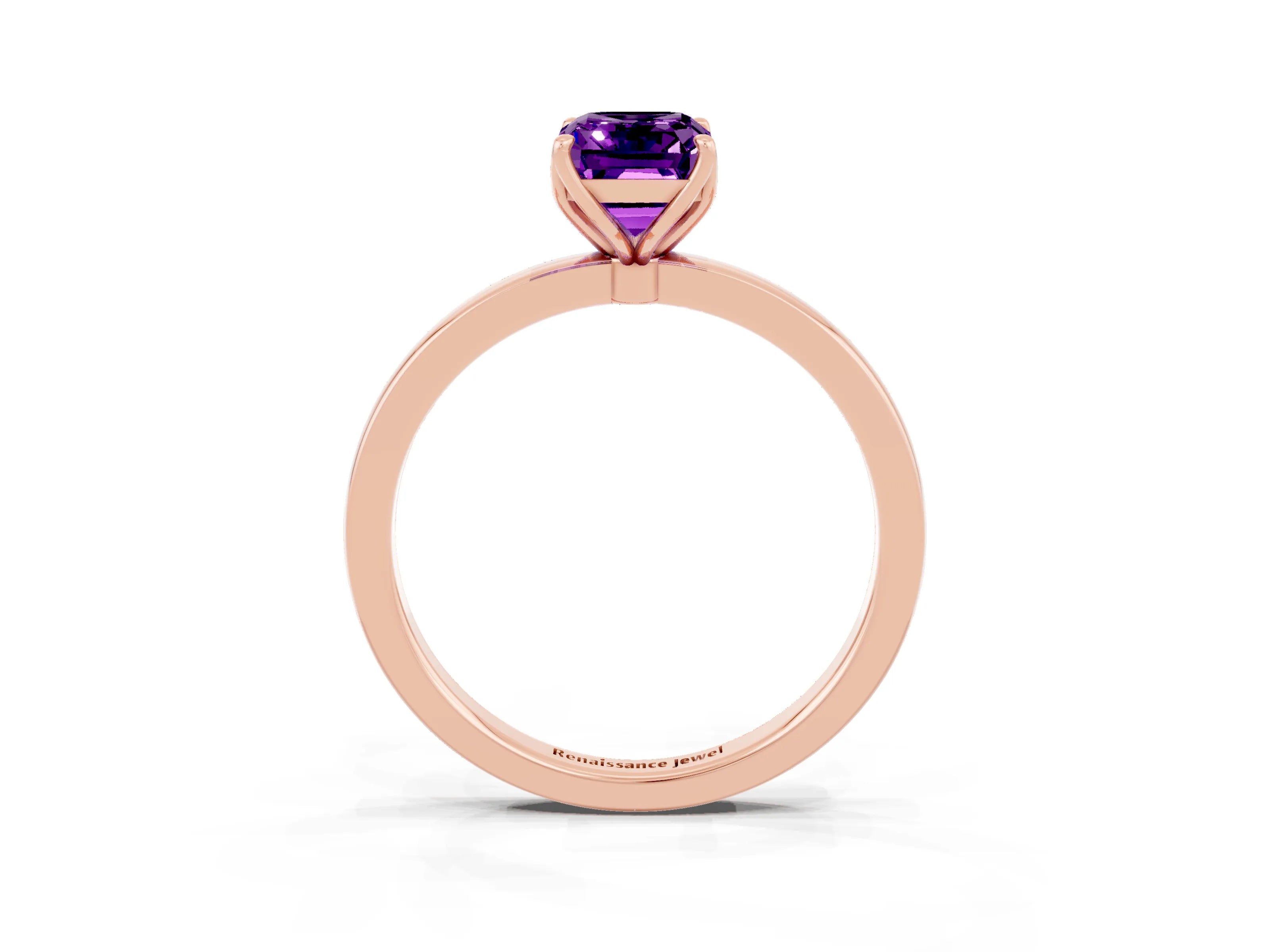Rose gold Emerald Cut Solitaire Diamond Ring with Thin Band and Four-Prong Setting_3