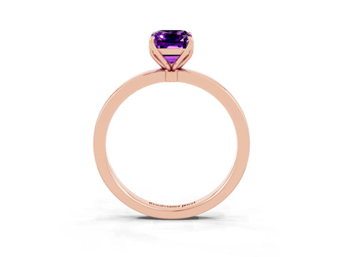 Rose gold Emerald Cut Solitaire Diamond Ring with Thin Band and Four-Prong Setting_3