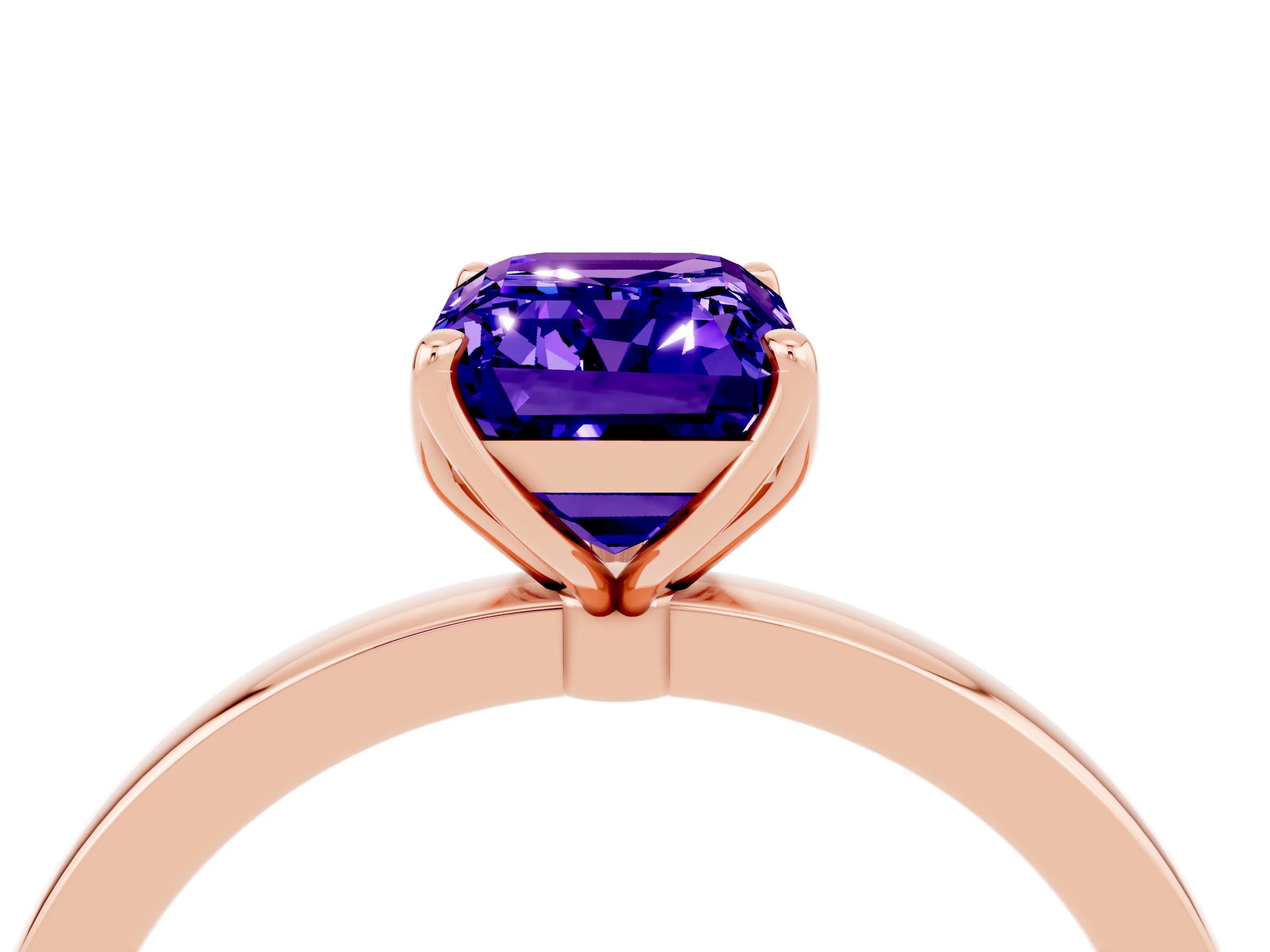 Rose gold Emerald Cut Solitaire Diamond Ring with Thin Band and Four-Prong Setting_4