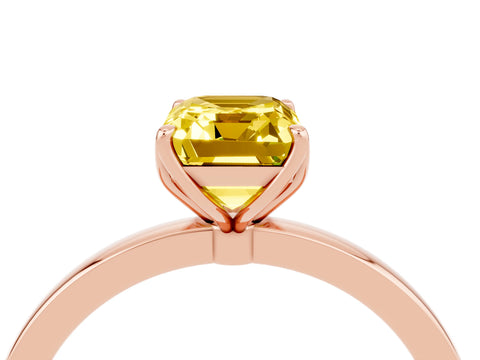 Rose gold Emerald Cut Solitaire Diamond Ring with Thin Band and Four-Prong Setting_4