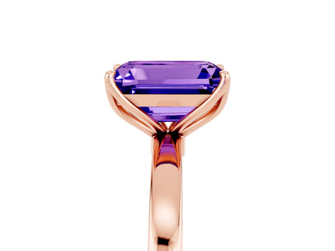 Rose gold Emerald Cut Solitaire Diamond Ring with Thin Band and Four-Prong Setting_5