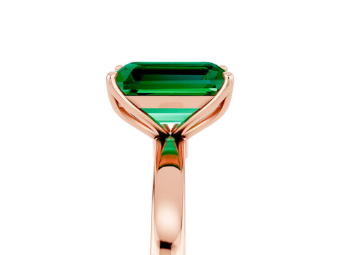 Rose gold Emerald Cut Solitaire Diamond Ring with Thin Band and Four-Prong Setting_5