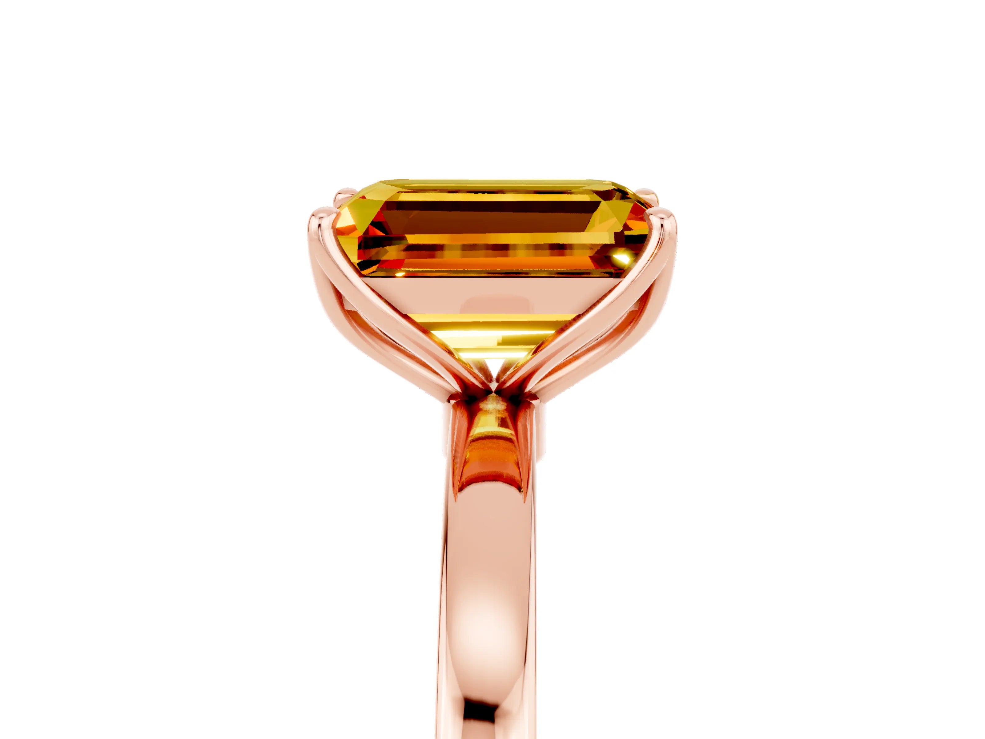 Rose gold Emerald Cut Solitaire Diamond Ring with Thin Band and Four-Prong Setting_5