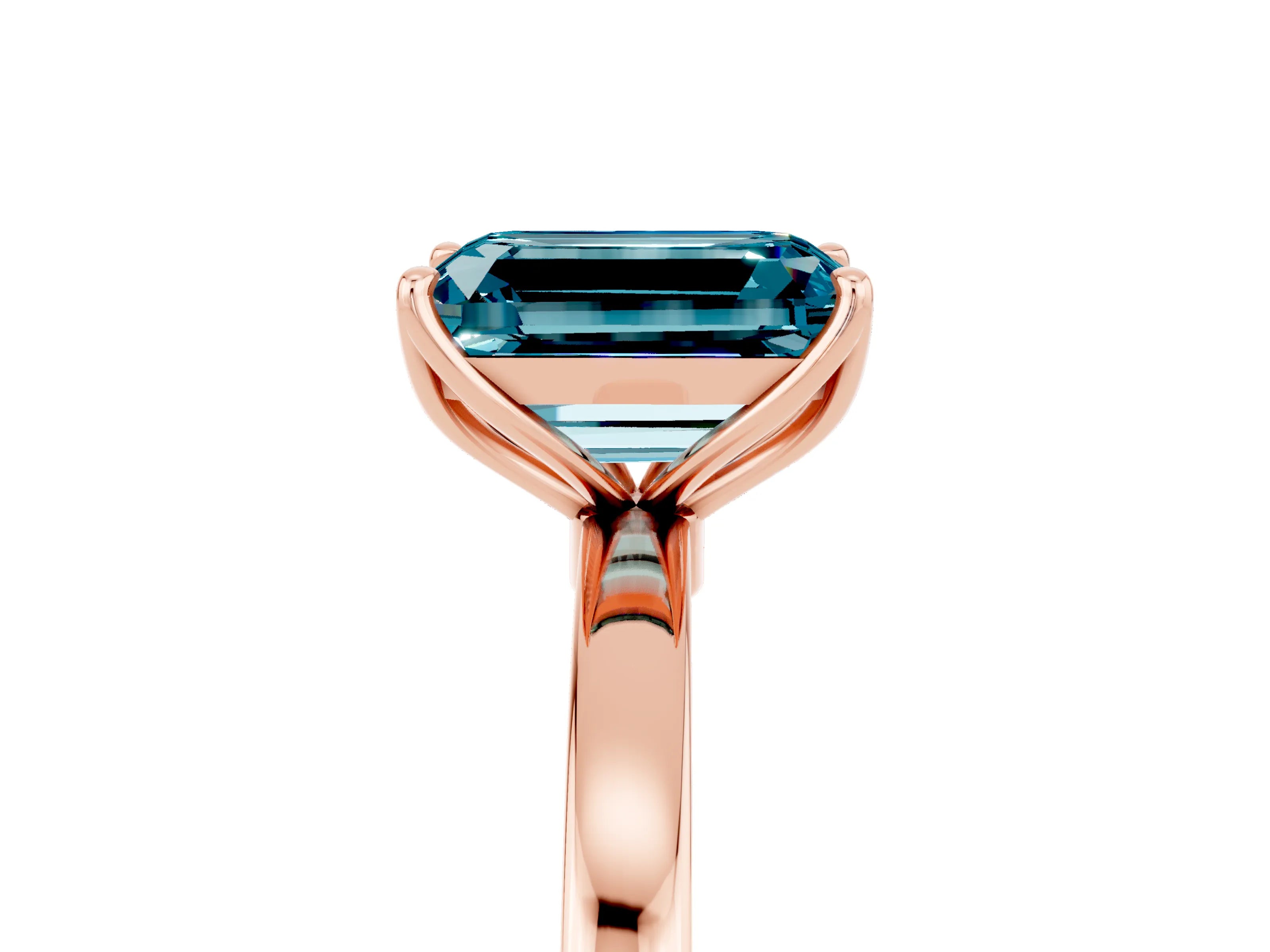 Rose gold Emerald Cut Solitaire Diamond Ring with Thin Band and Four-Prong Setting_5
