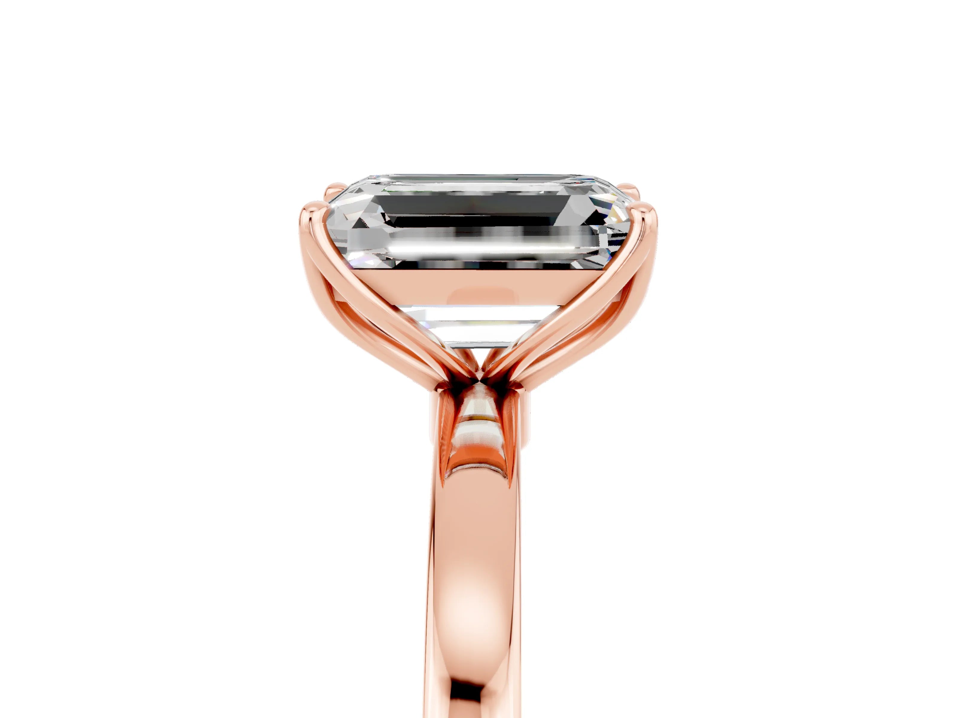 Rose gold Emerald Cut Solitaire Diamond Ring with Thin Band and Four-Prong Setting_5