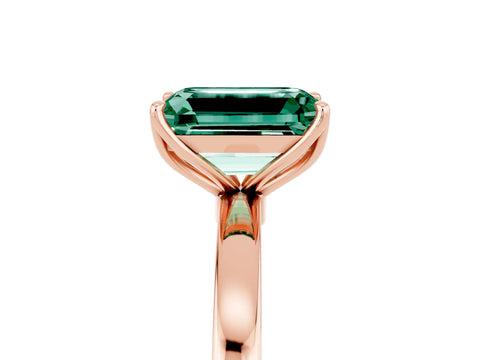 Rose gold Emerald Cut Solitaire Diamond Ring with Thin Band and Four-Prong Setting_5