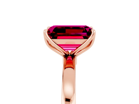 Rose gold Emerald Cut Solitaire Diamond Ring with Thin Band and Four-Prong Setting_5