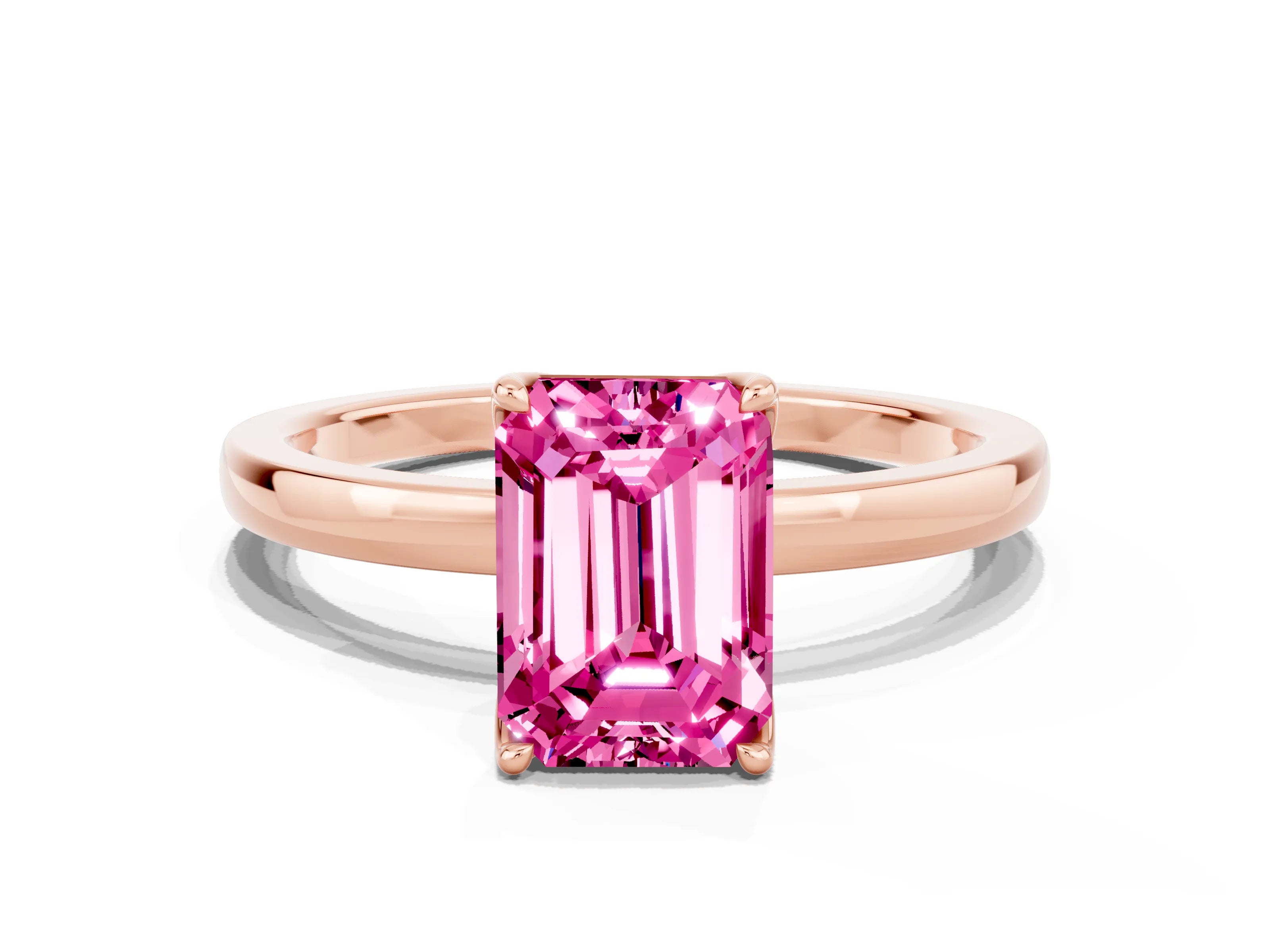 Rose gold Emerald Cut Solitaire Diamond Ring with Thin Band and Four-Prong Setting