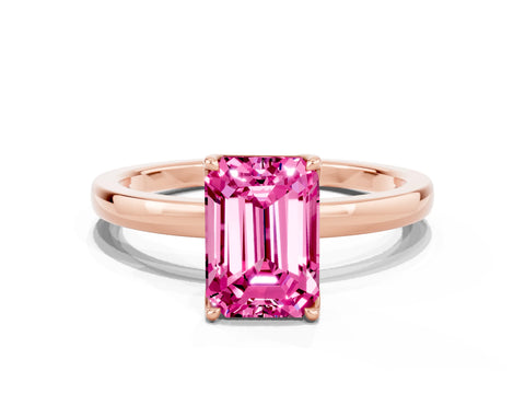 Rose gold Emerald Cut Solitaire Diamond Ring with Thin Band and Four-Prong Setting