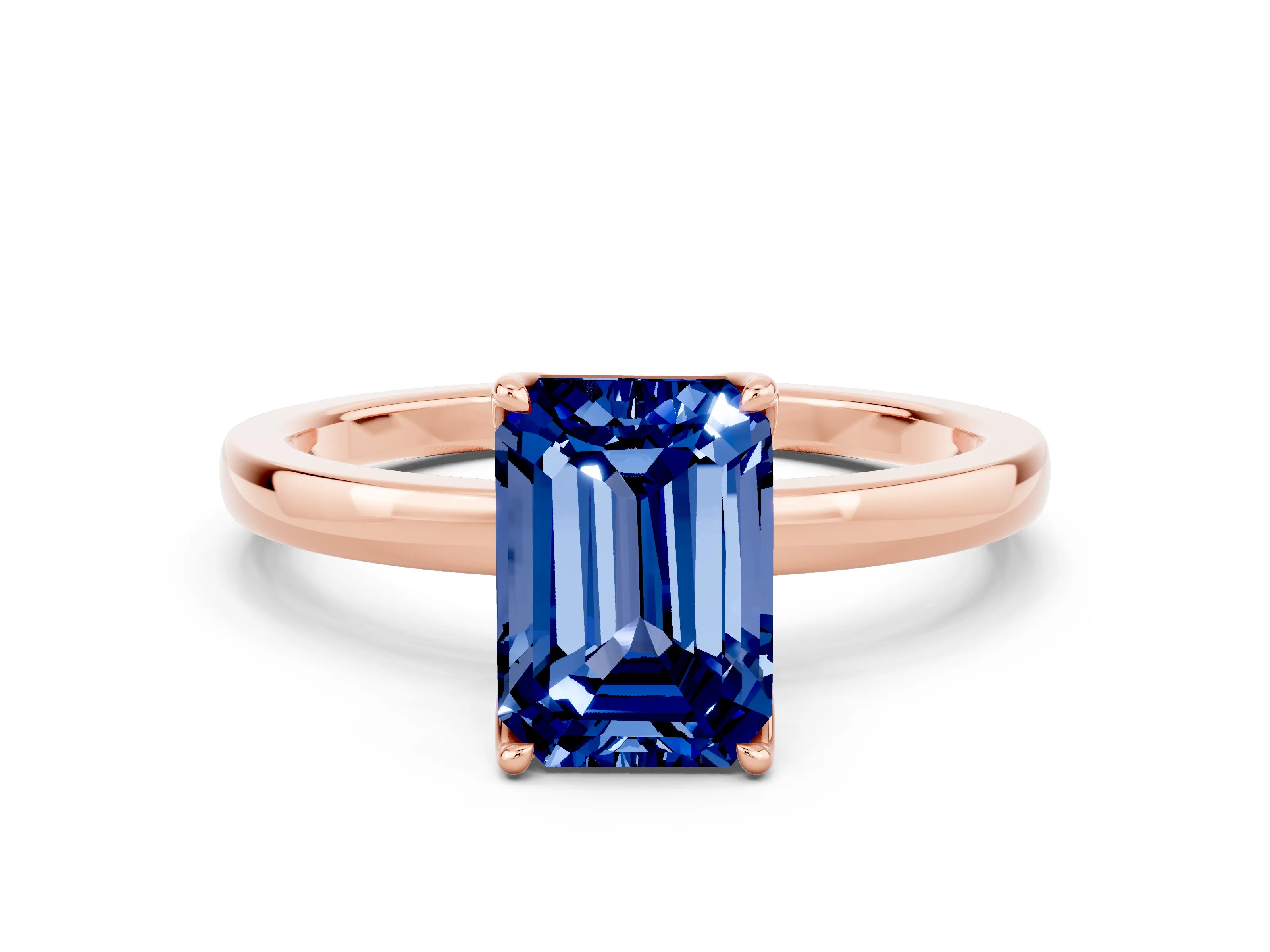 Rose gold Emerald Cut Solitaire Diamond Ring with Thin Band and Four-Prong Setting