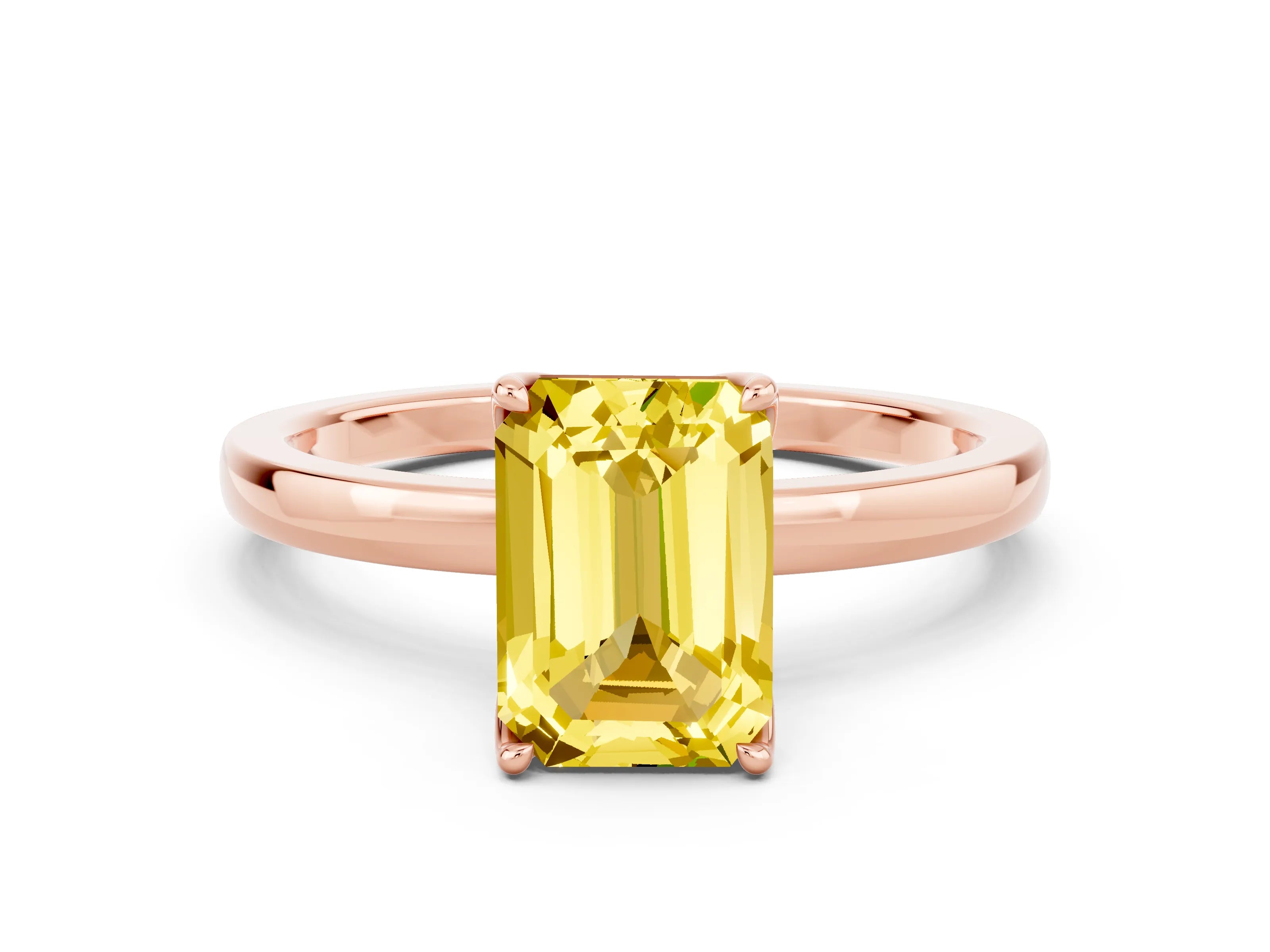 Rose gold Emerald Cut Solitaire Diamond Ring with Thin Band and Four-Prong Setting